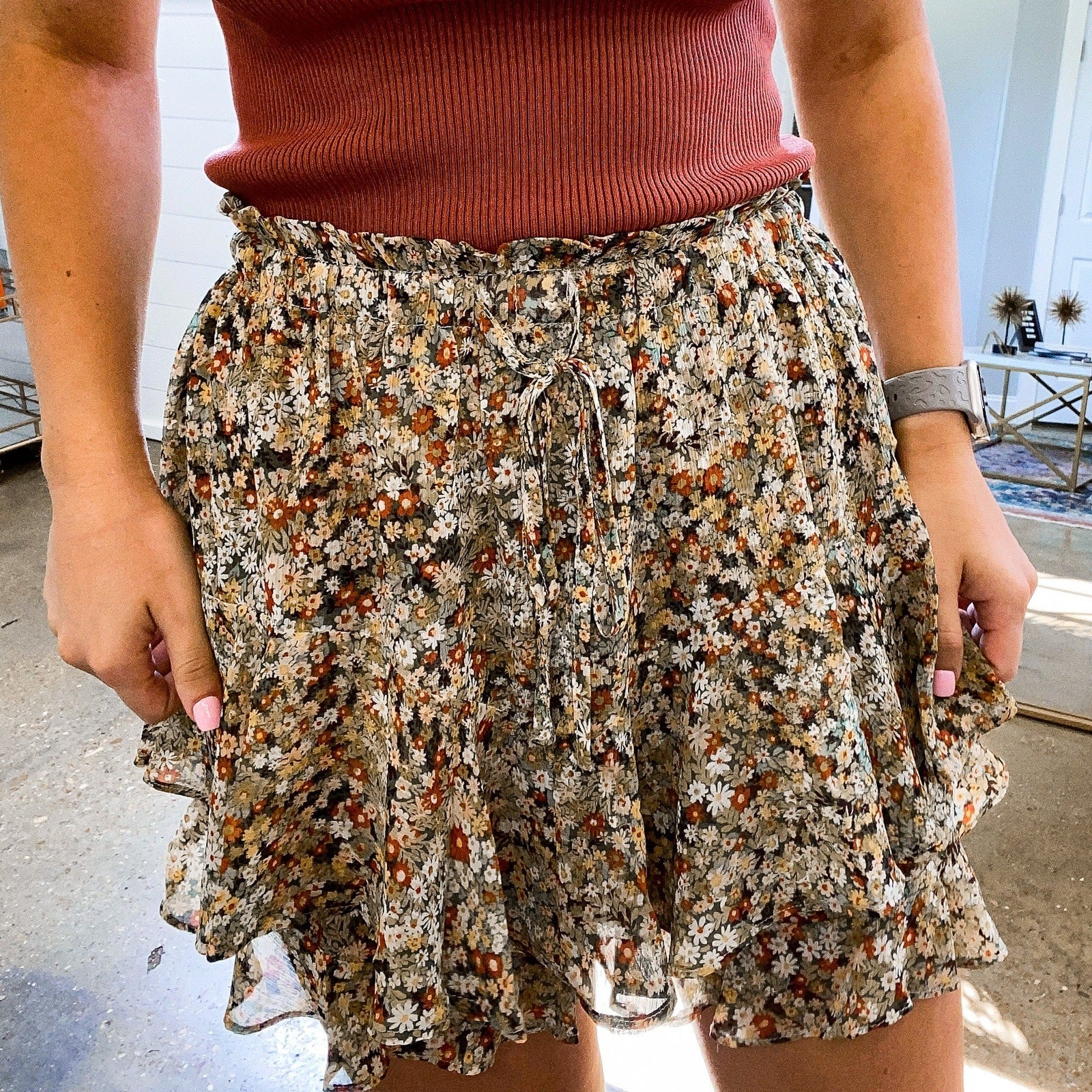 Linely Floral Ruffle Skort