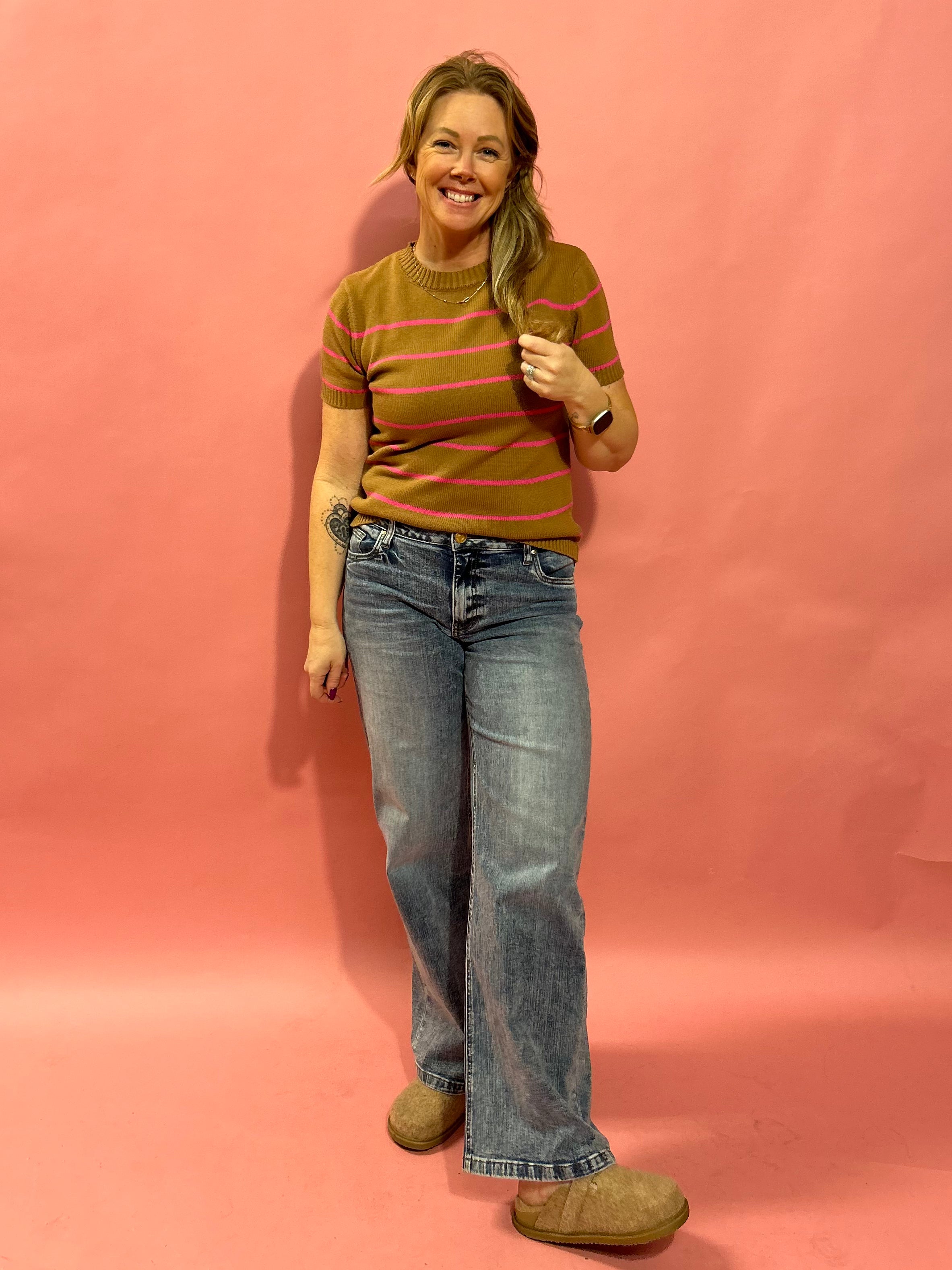 In Line Striped Crew Neck Top