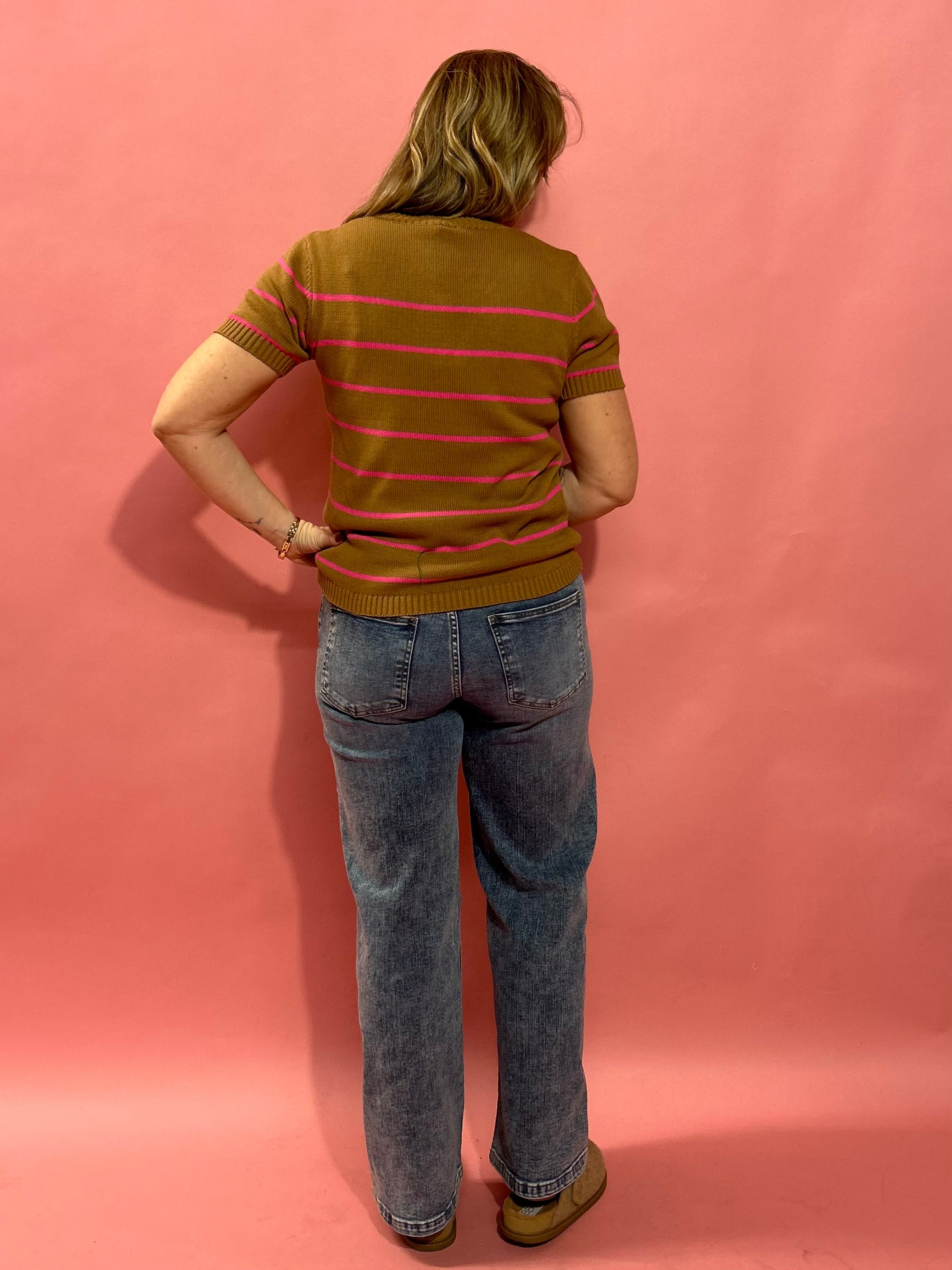 In Line Striped Crew Neck Top