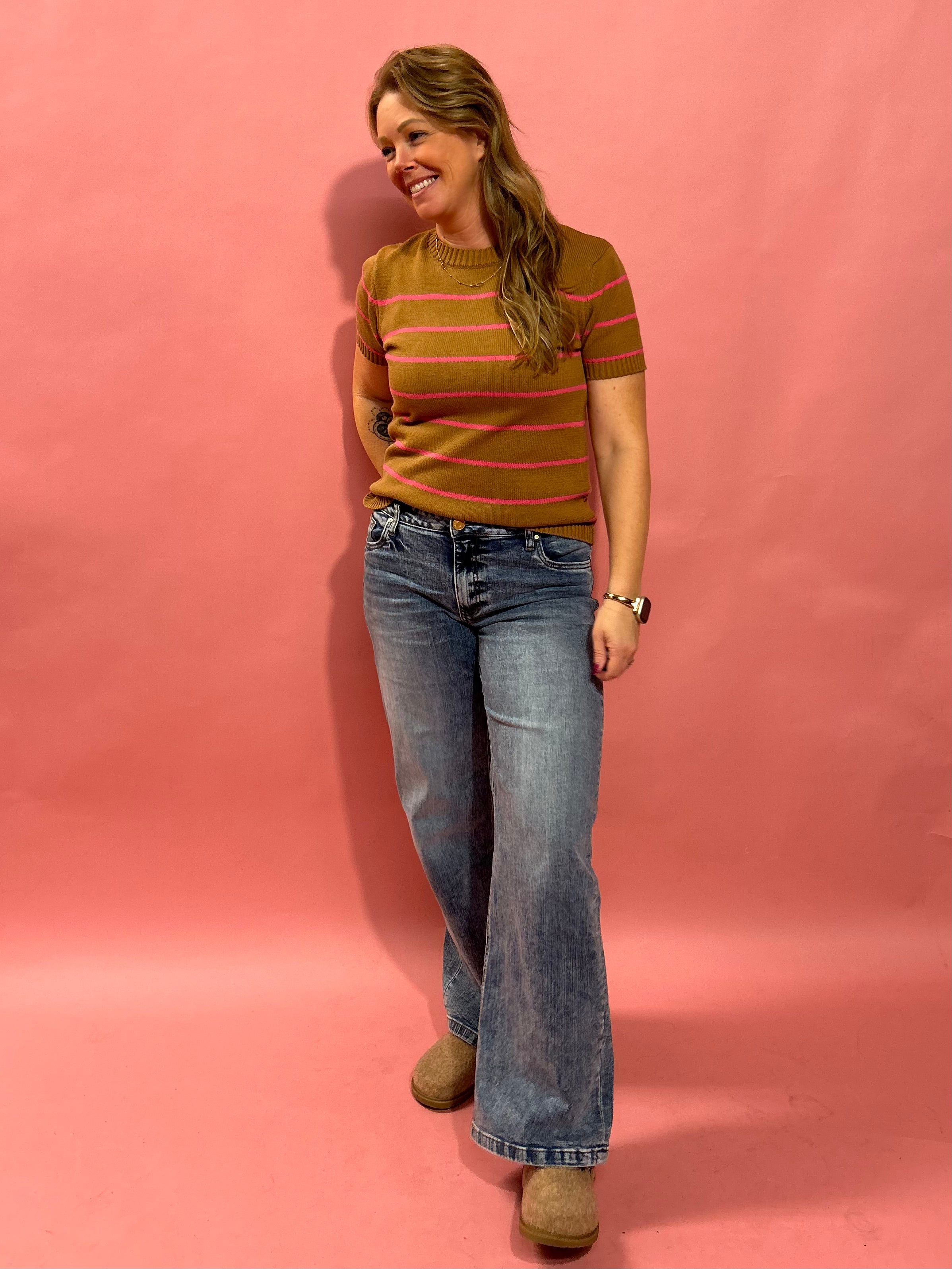 In Line Striped Crew Neck Top