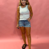 Jane High Rise Short in Proactive with Frayed Hem