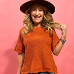 Keera Knit Short Sleeve Sweater in Pumpkin
