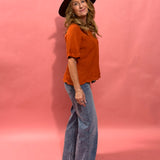 Keera Knit Short Sleeve Sweater in Pumpkin