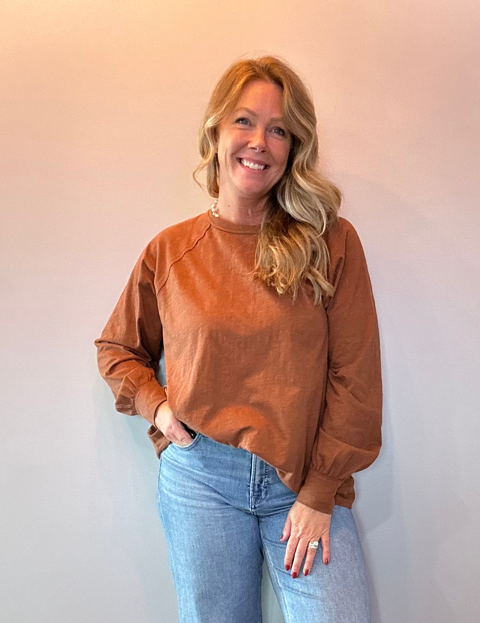 Laid-Back Cotton Slub Top in Brown