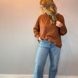 Laid-Back Cotton Slub Top in Brown