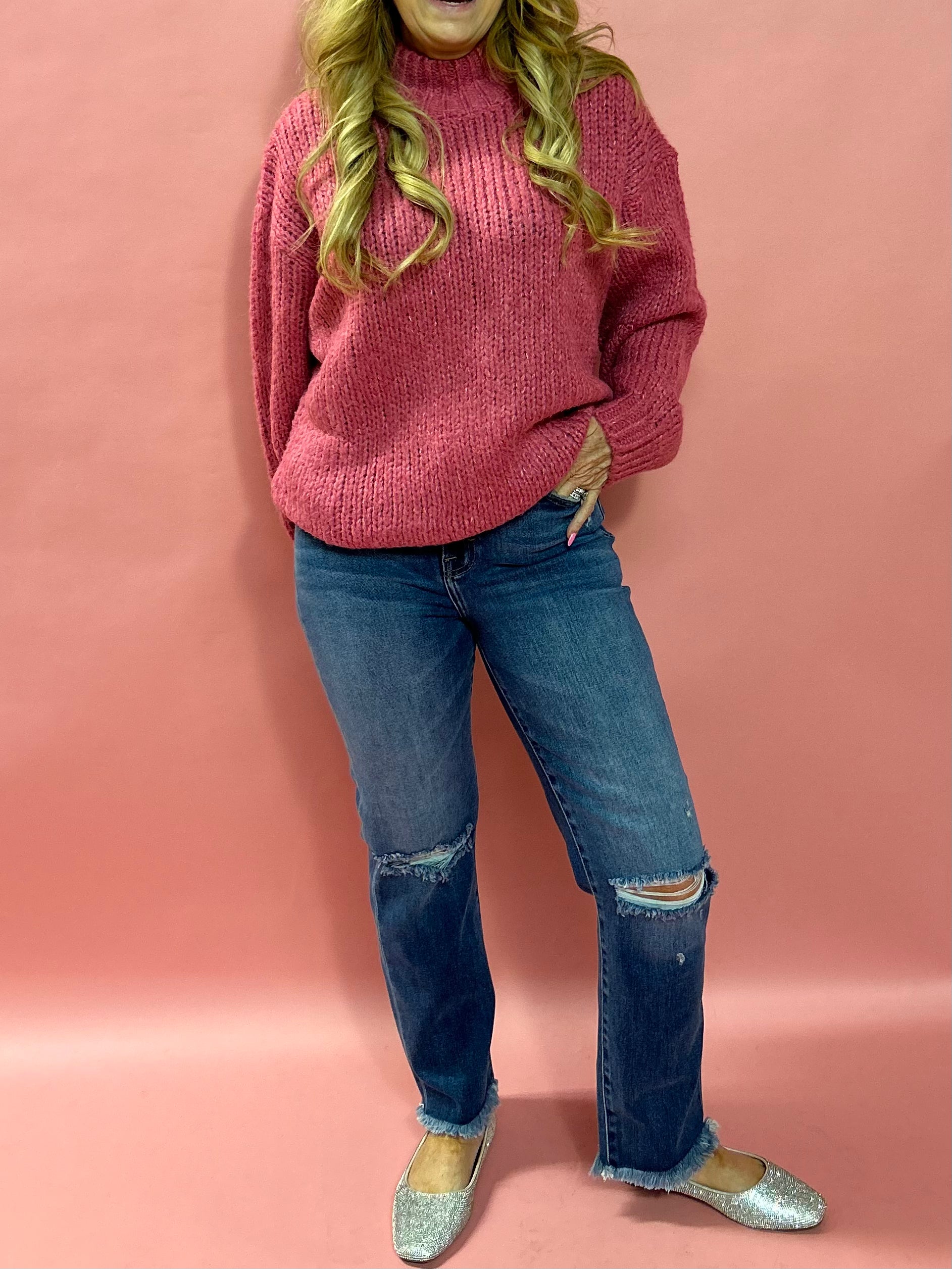 Make You Mine Mock Neck Sweater in Pink