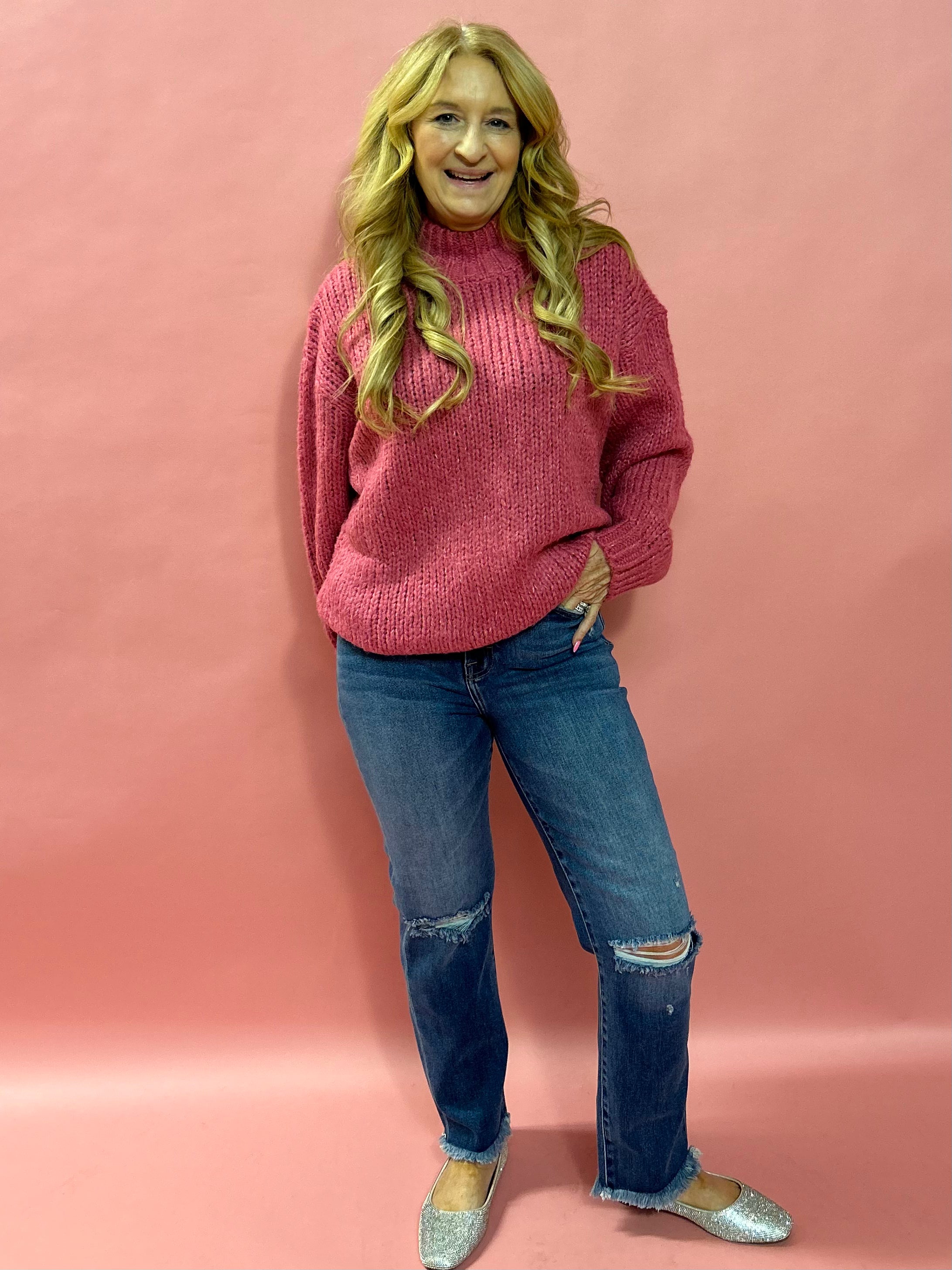 Make You Mine Mock Neck Sweater in Pink