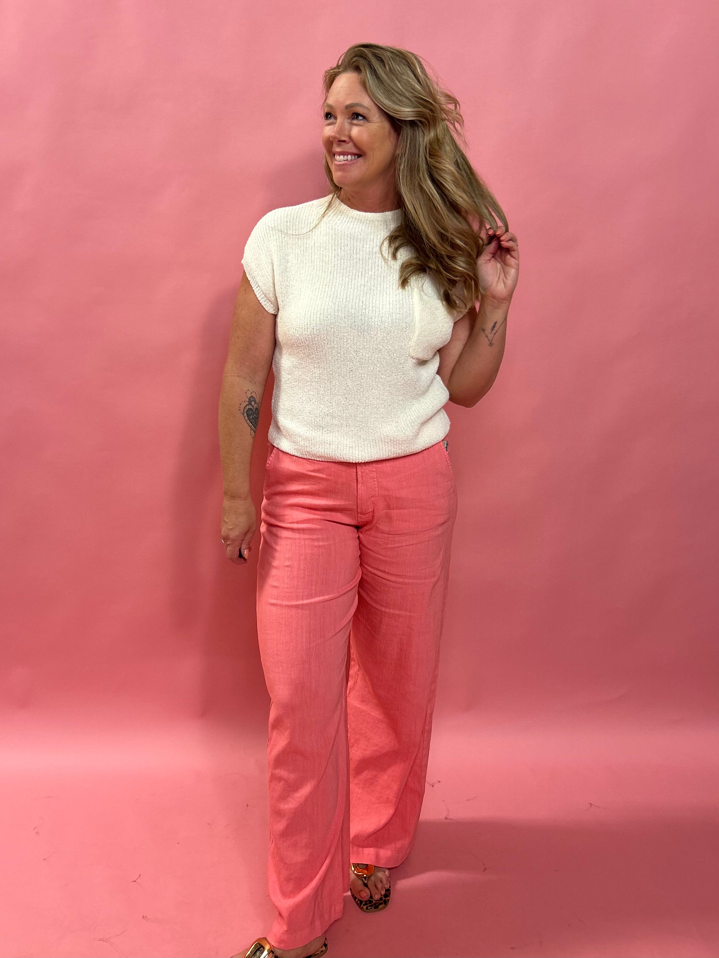 Meg Linen Wide Leg in Salmon