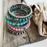 Navajo Style Pearl with Concho Stretch Bracelet