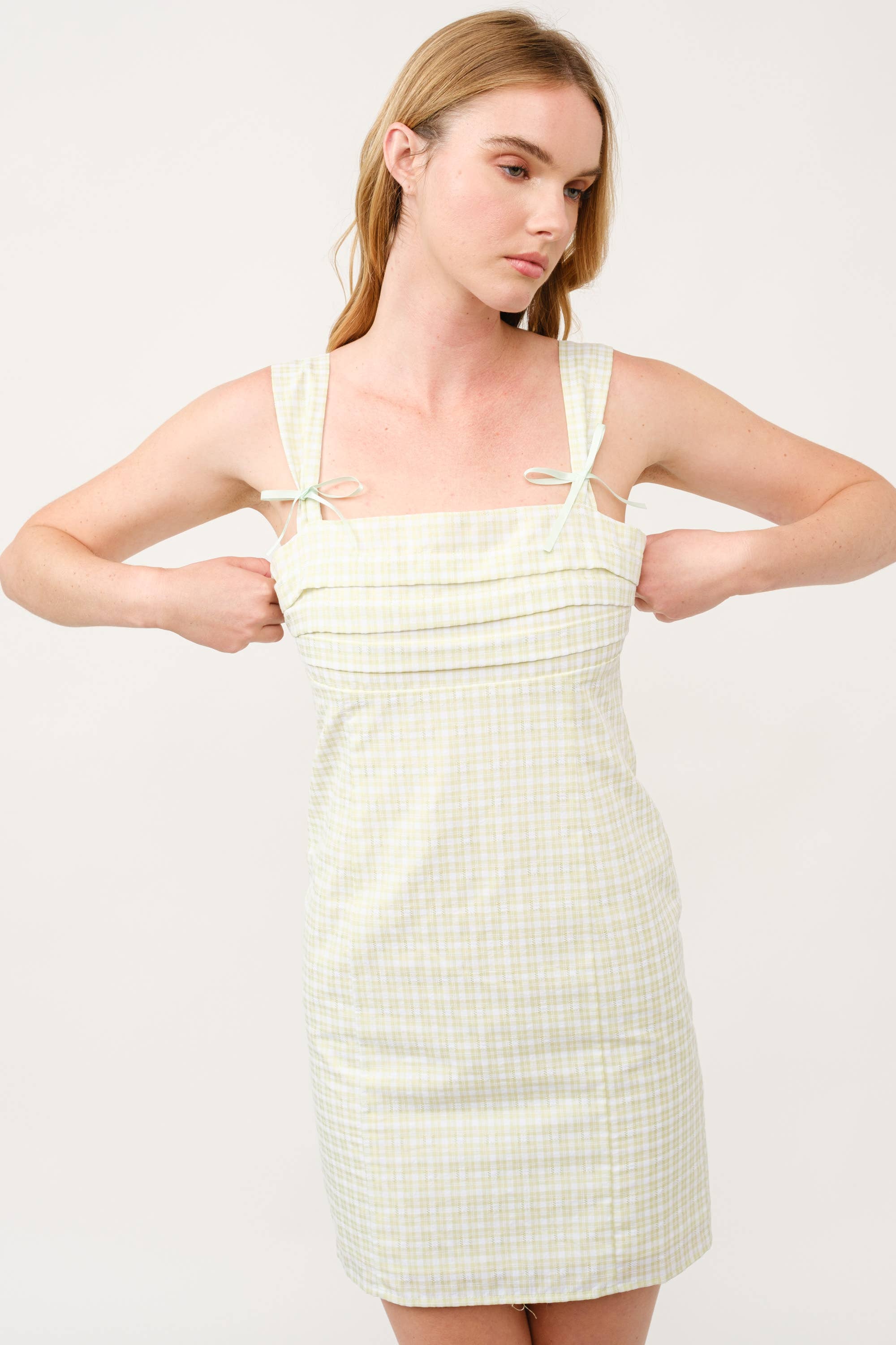 Plaid Bow Strap Mini Dress