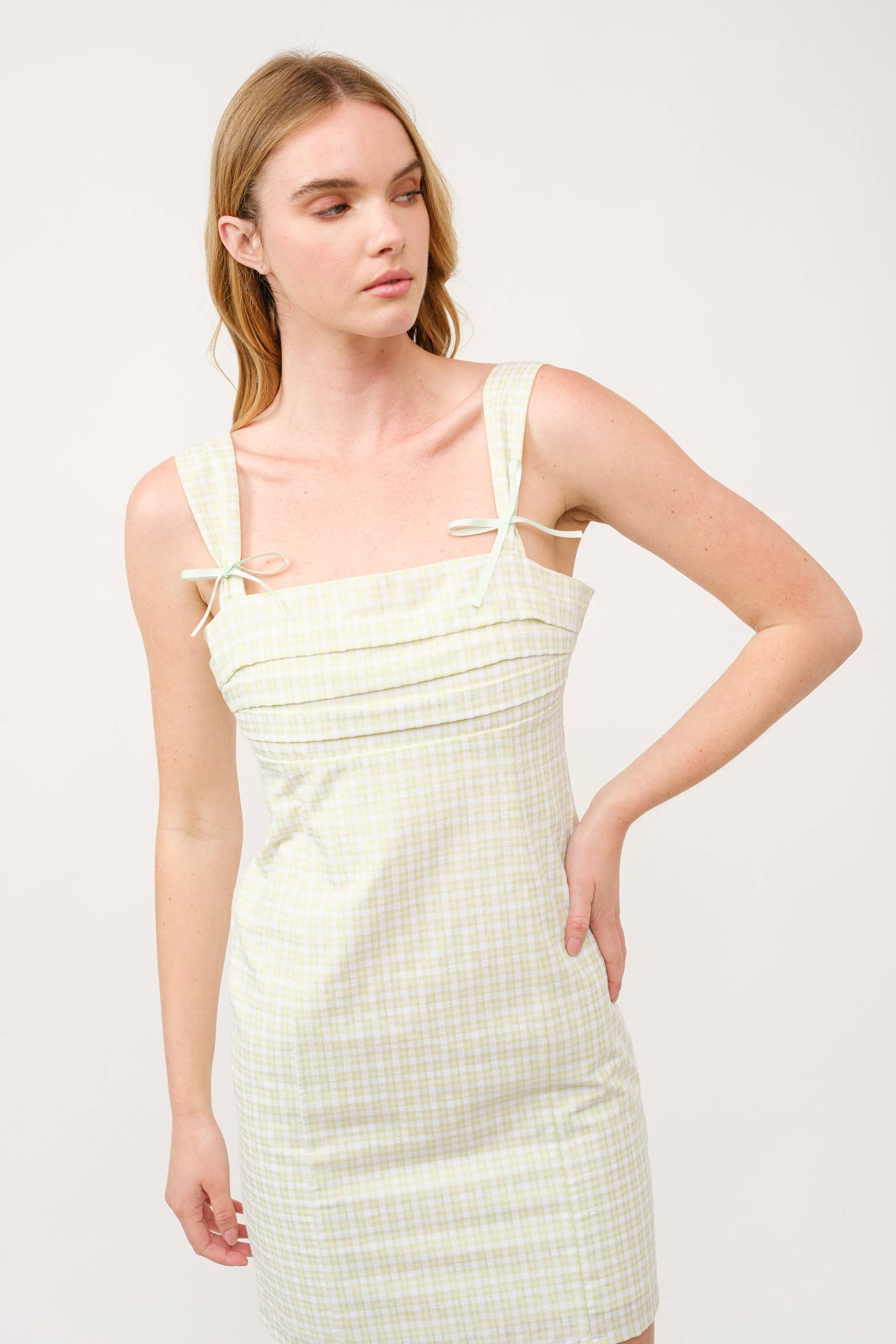 Plaid Bow Strap Mini Dress