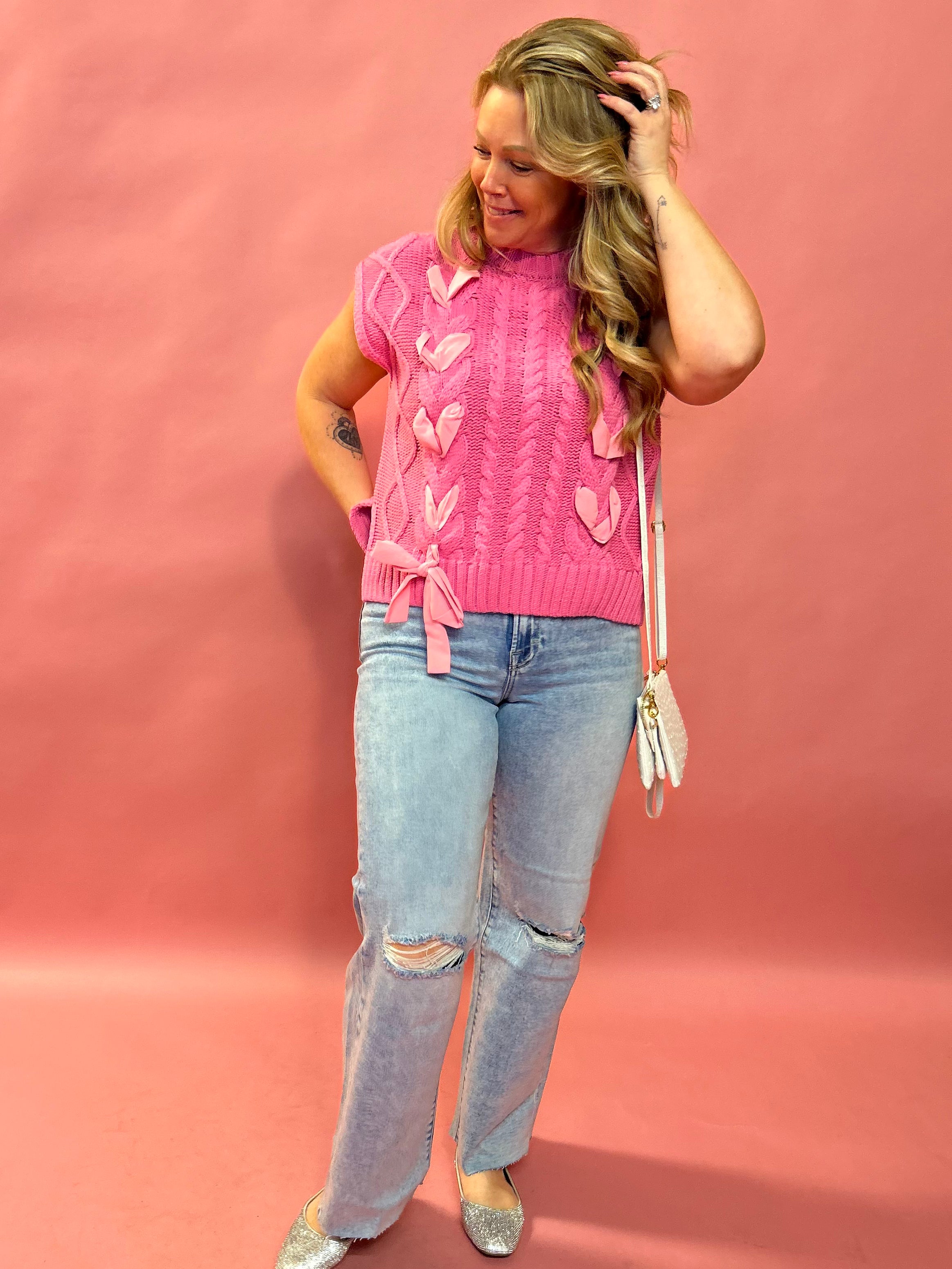 Pretty in Bows: Pink Sleeveless Sweater