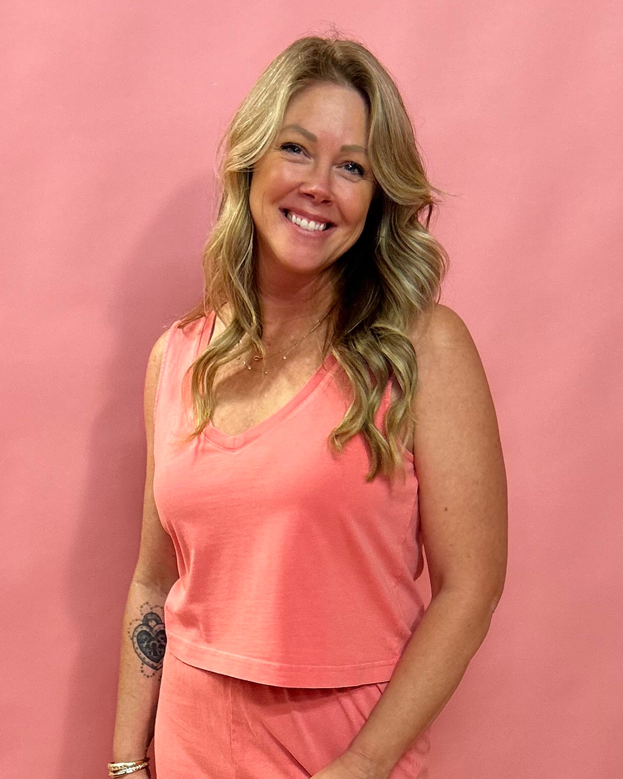 Sloane V-Neck Sleeveless Tank in Sunset Pink