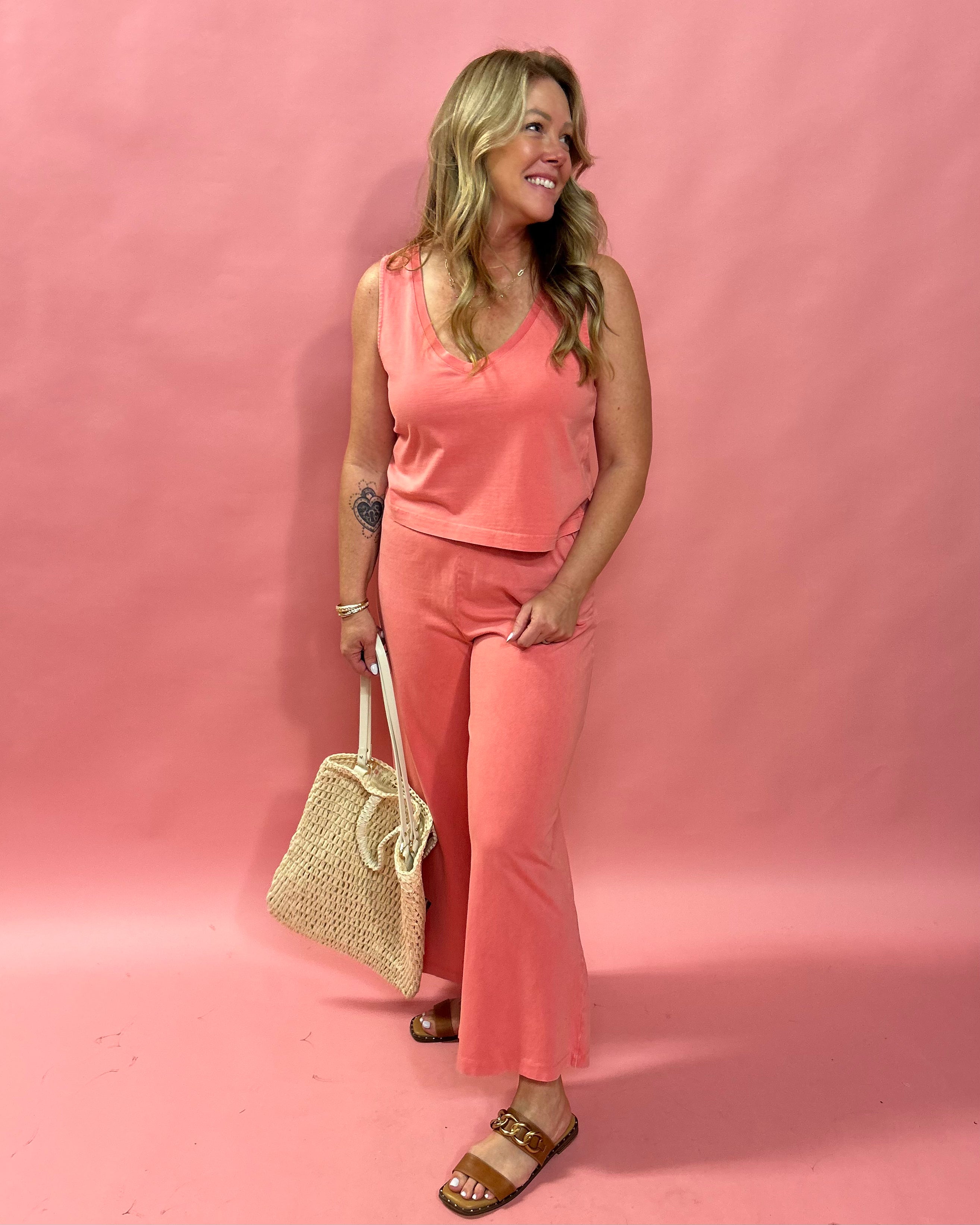 Sloane V-Neck Sleeveless Tank in Sunset Pink