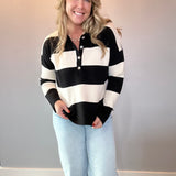 Striped Sweater With Polo Collar Detailing