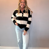 Striped Sweater With Polo Collar Detailing