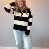 Striped Sweater With Polo Collar Detailing