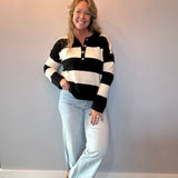 Striped Sweater With Polo Collar Detailing