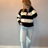Striped Sweater With Polo Collar Detailing