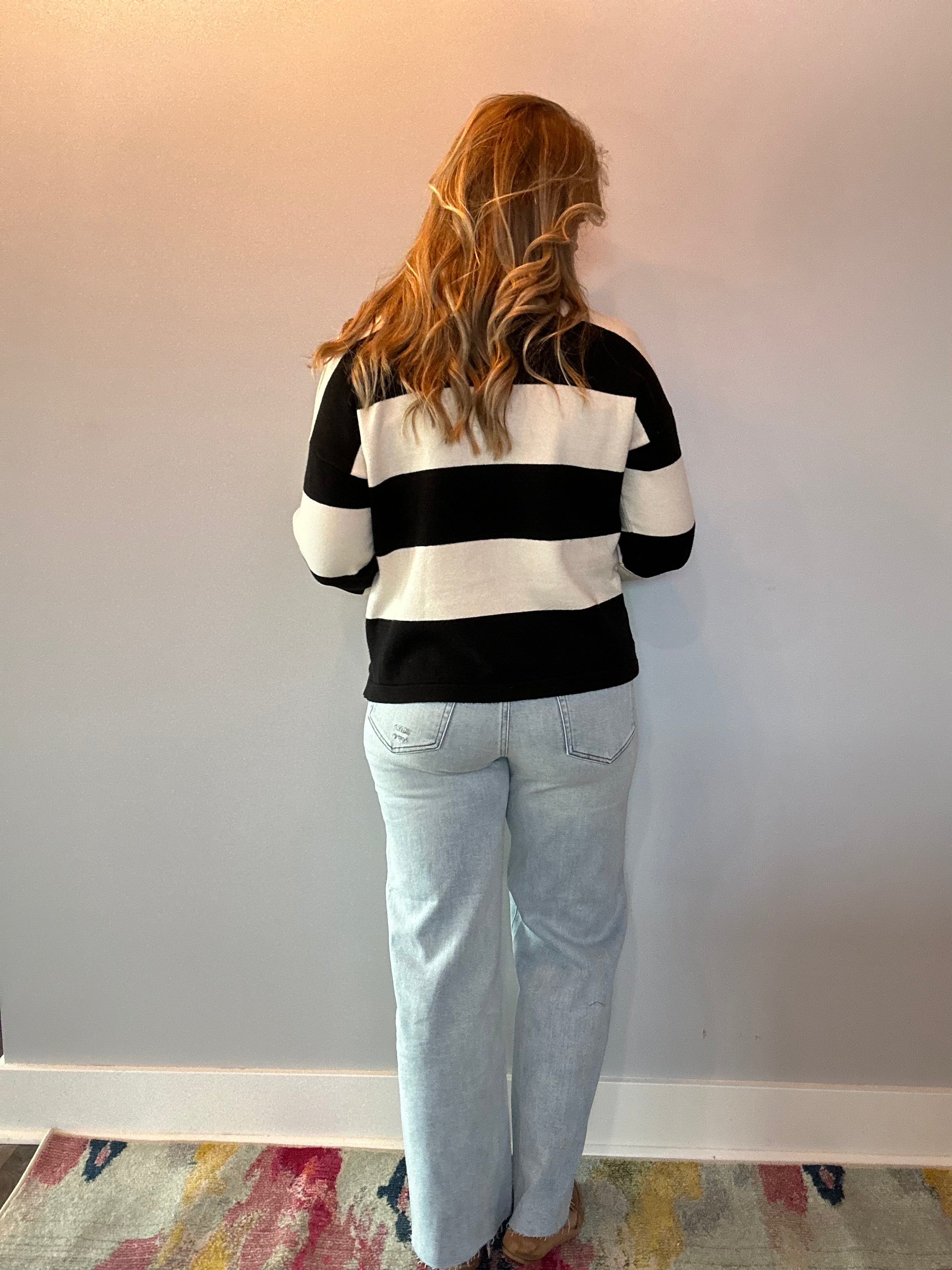 Striped Sweater With Polo Collar Detailing