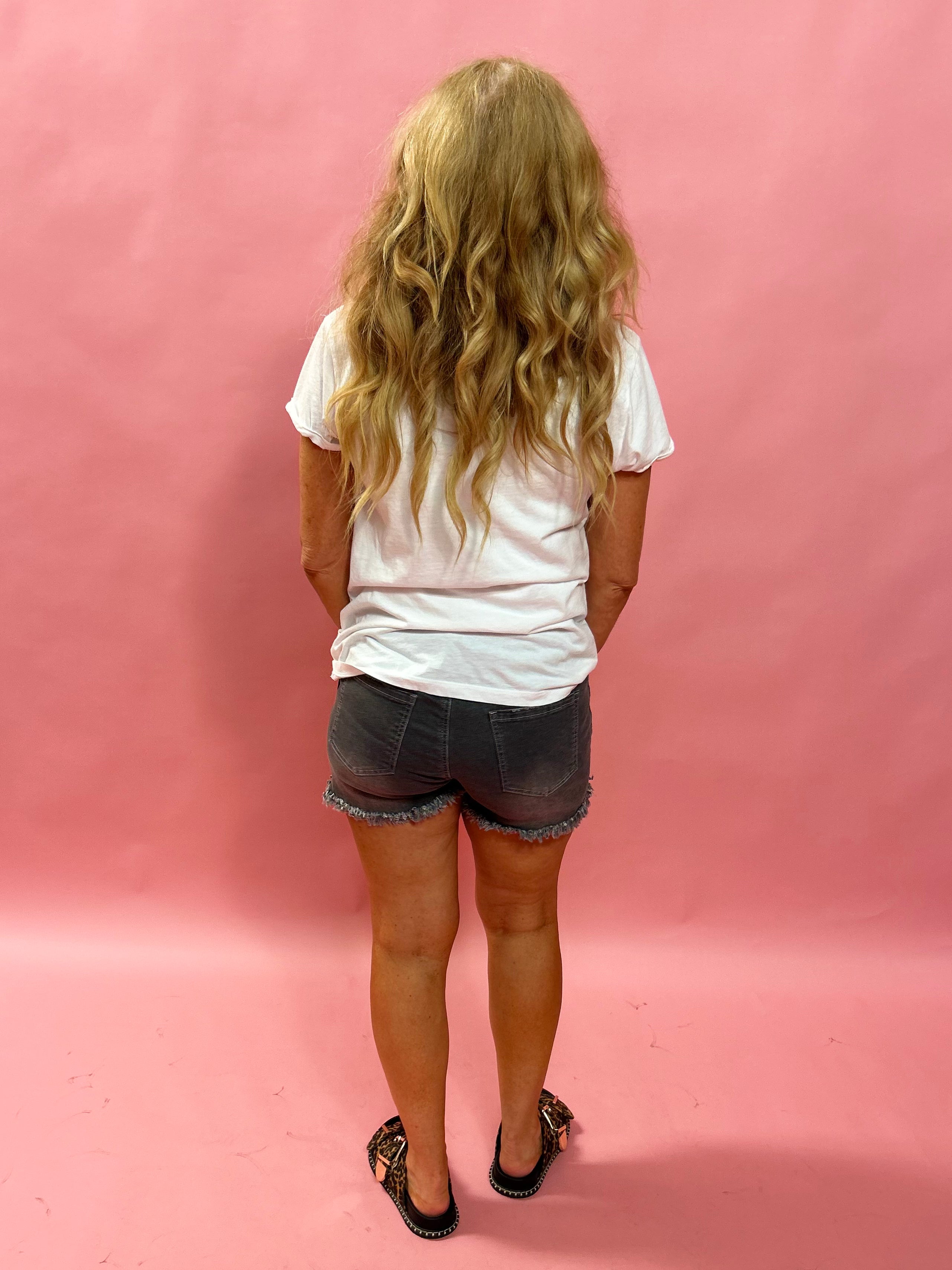 Summer Edge High-Rise Denim Shorts in Grey