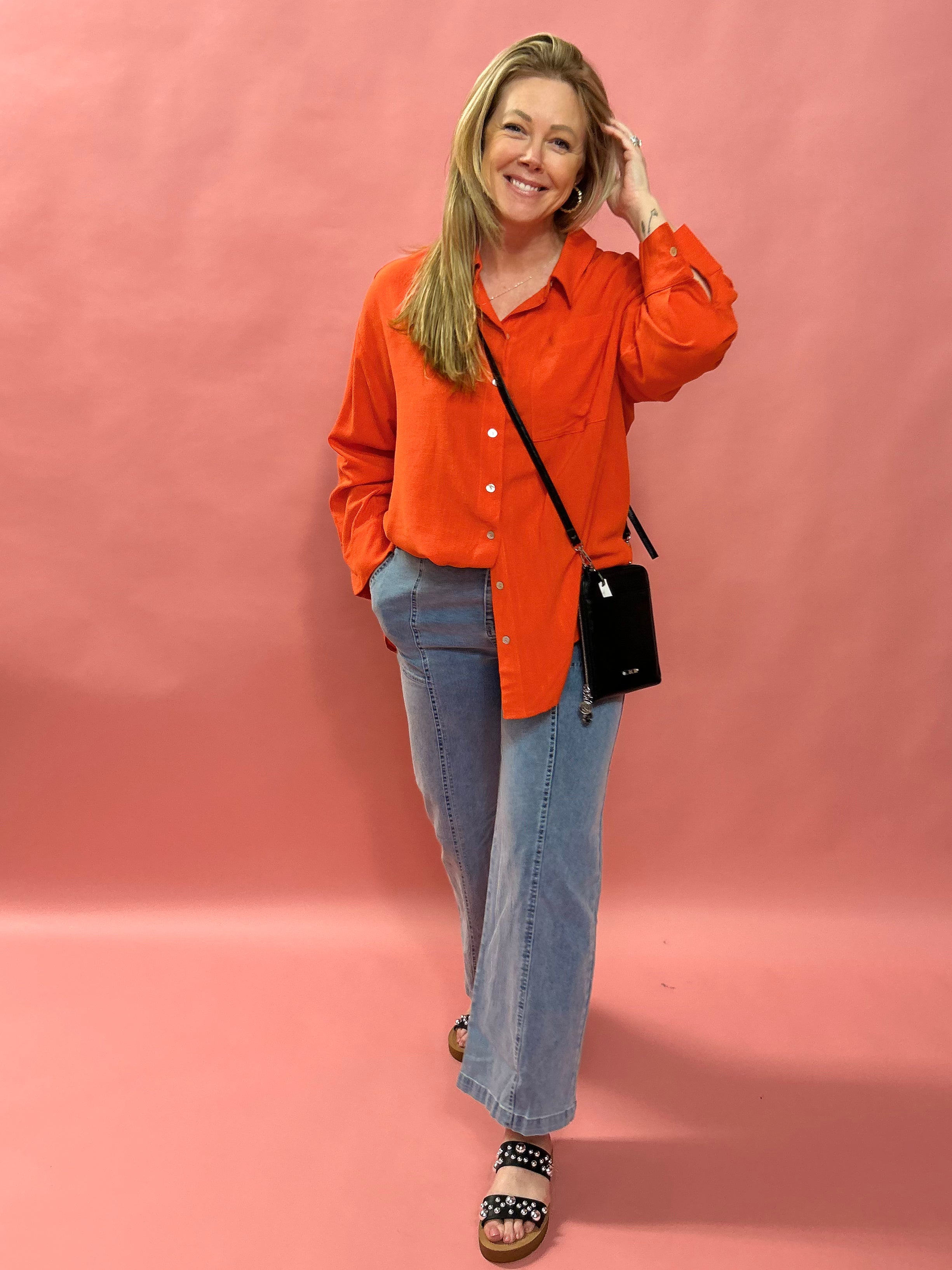 Sunset Breeze Oversized Button-Up Shirt – Poppy
