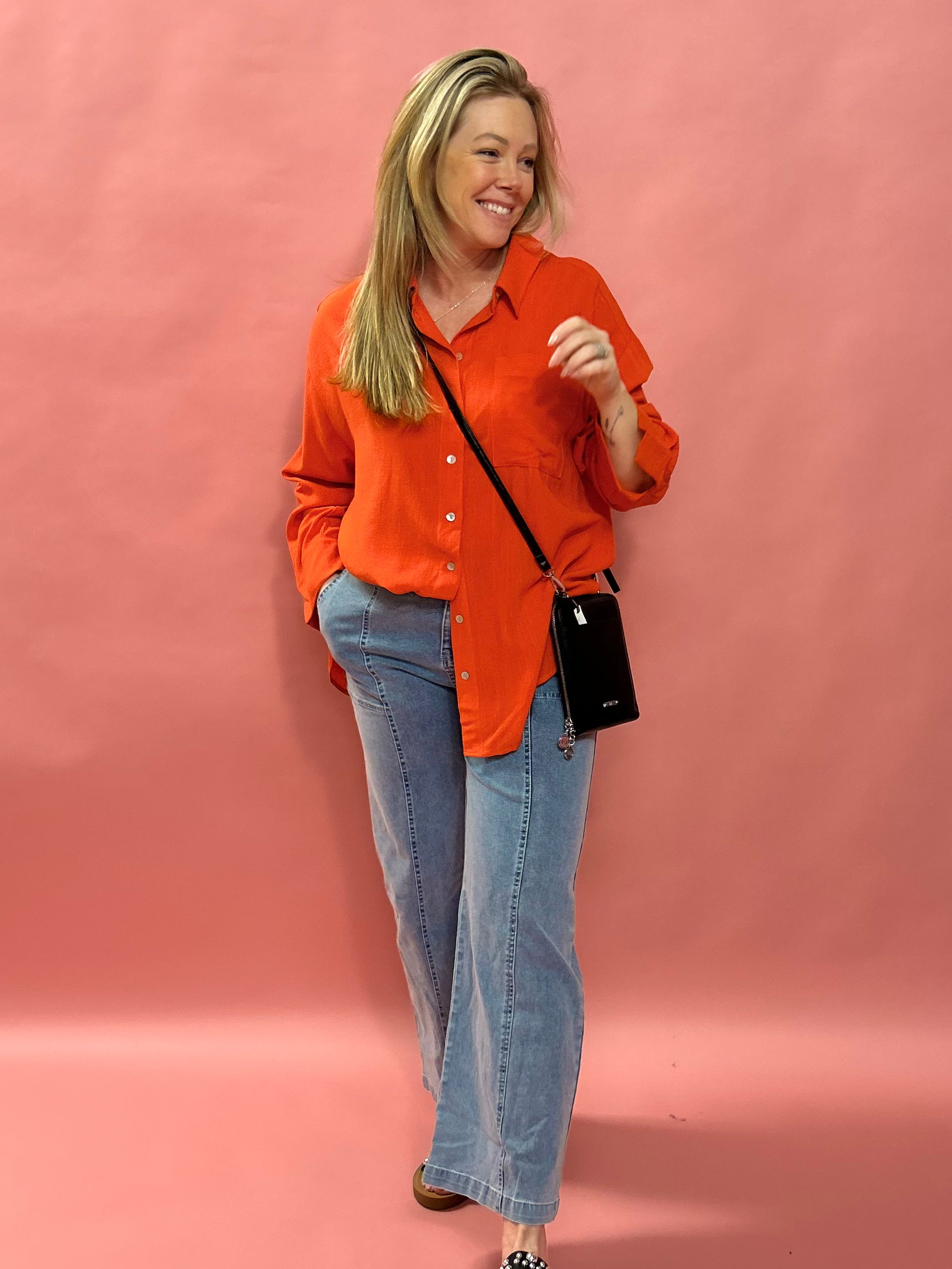 Sunset Breeze Oversized Button-Up Shirt – Poppy