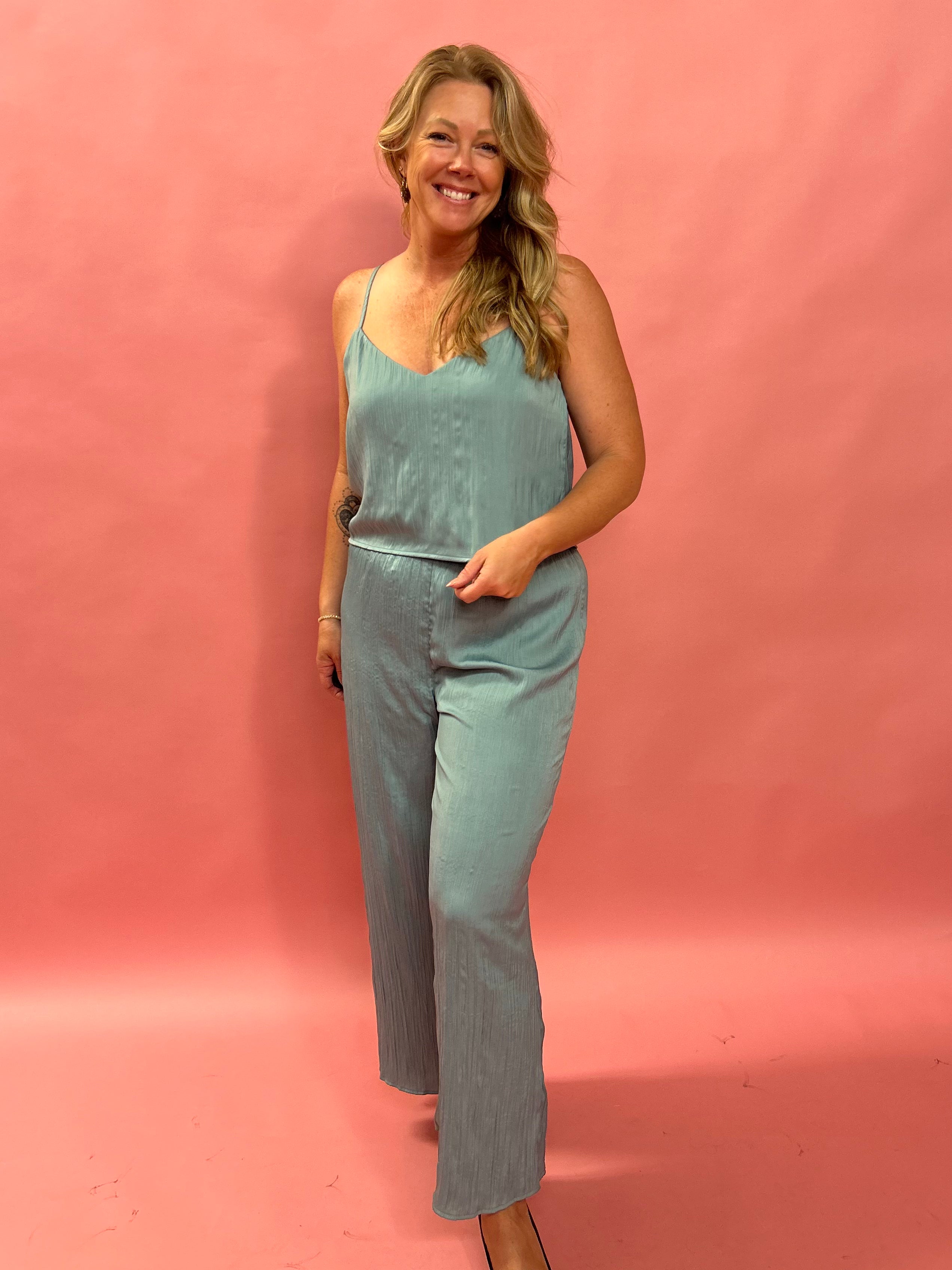 Sunset Satin Pant in Sea Pine
