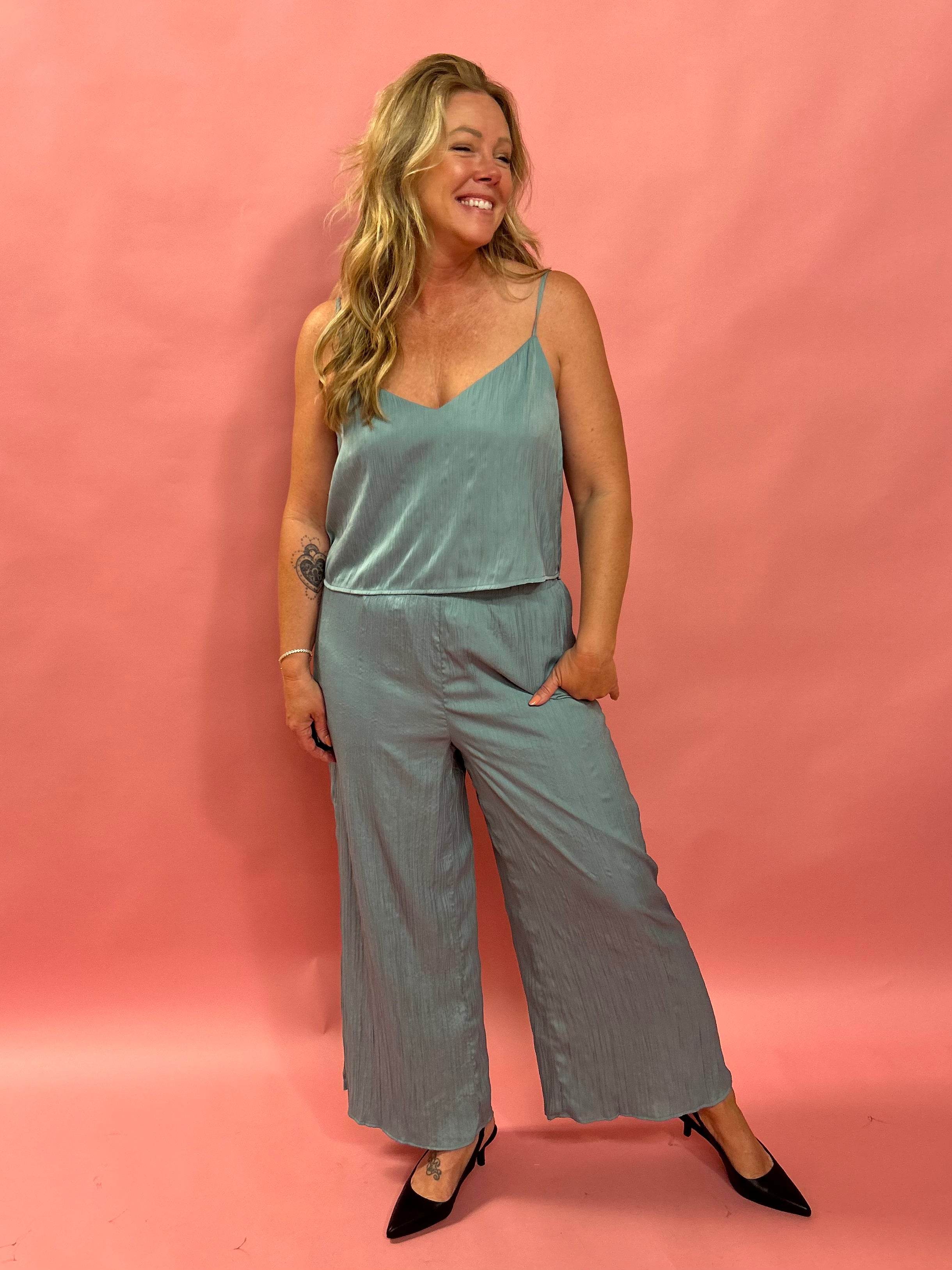Sunset Satin Pant in Sea Pine
