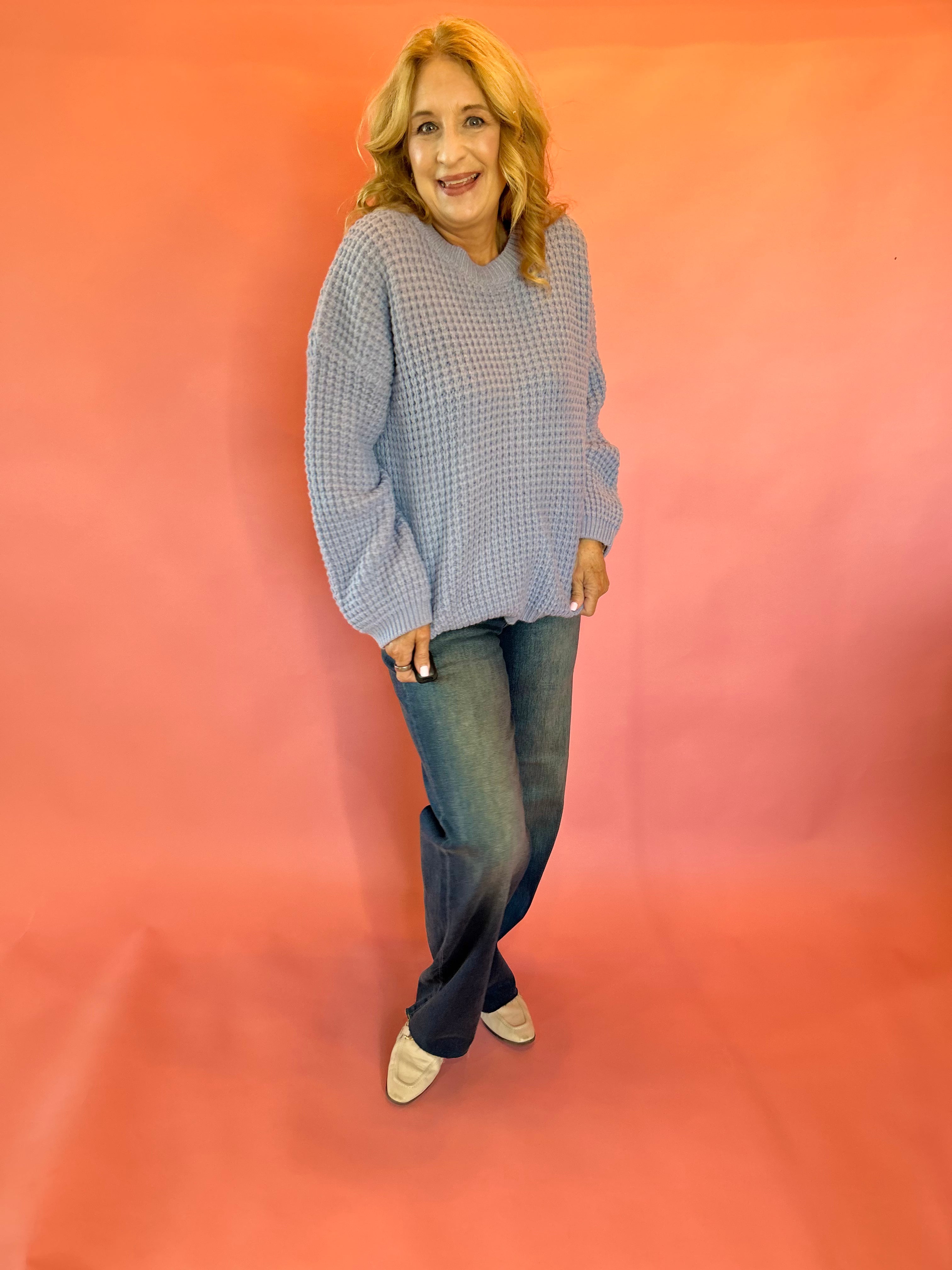 Sweet Daydream Waffle Knit Crew Neck Sweater