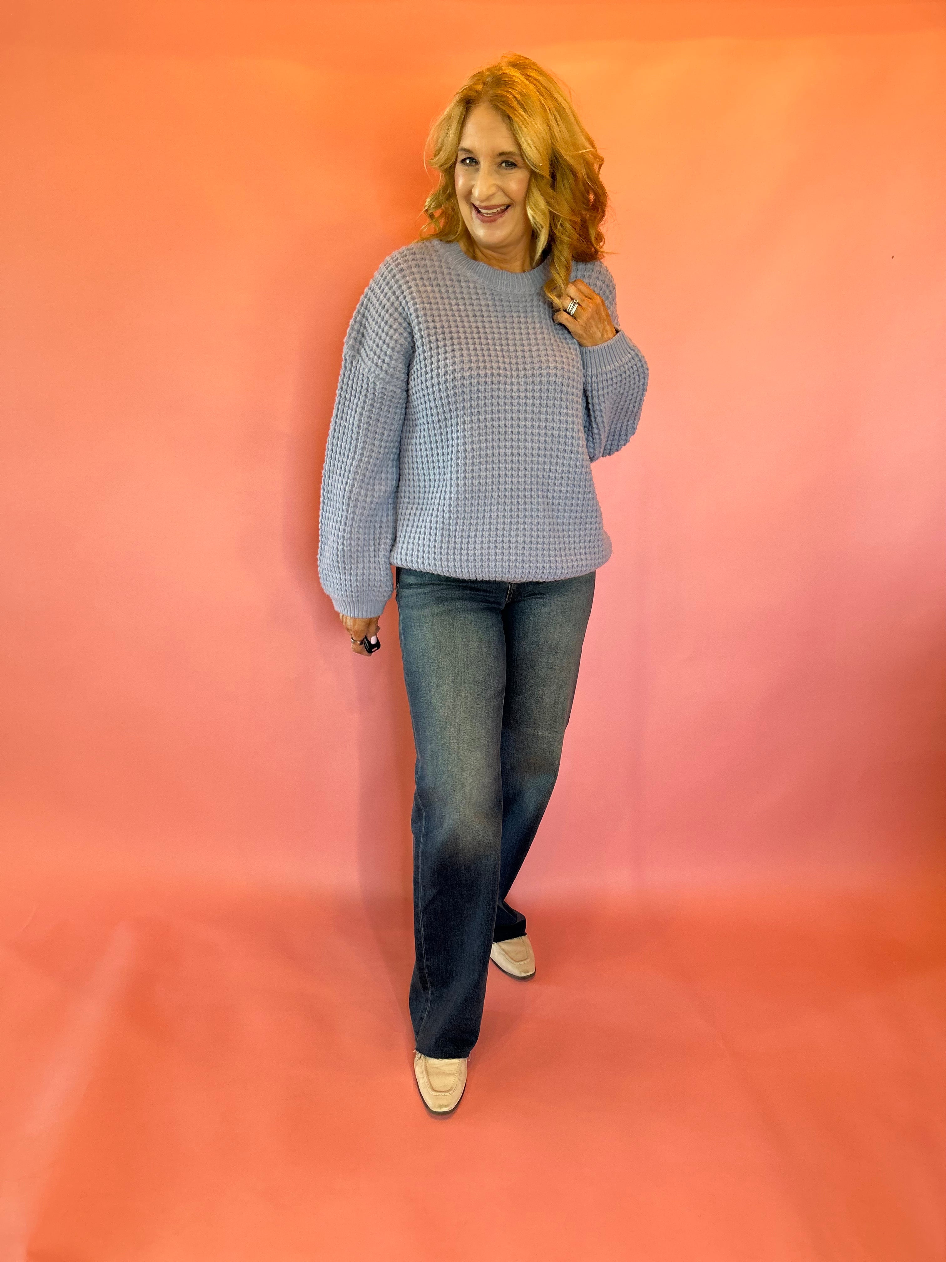 Sweet Daydream Waffle Knit Crew Neck Sweater