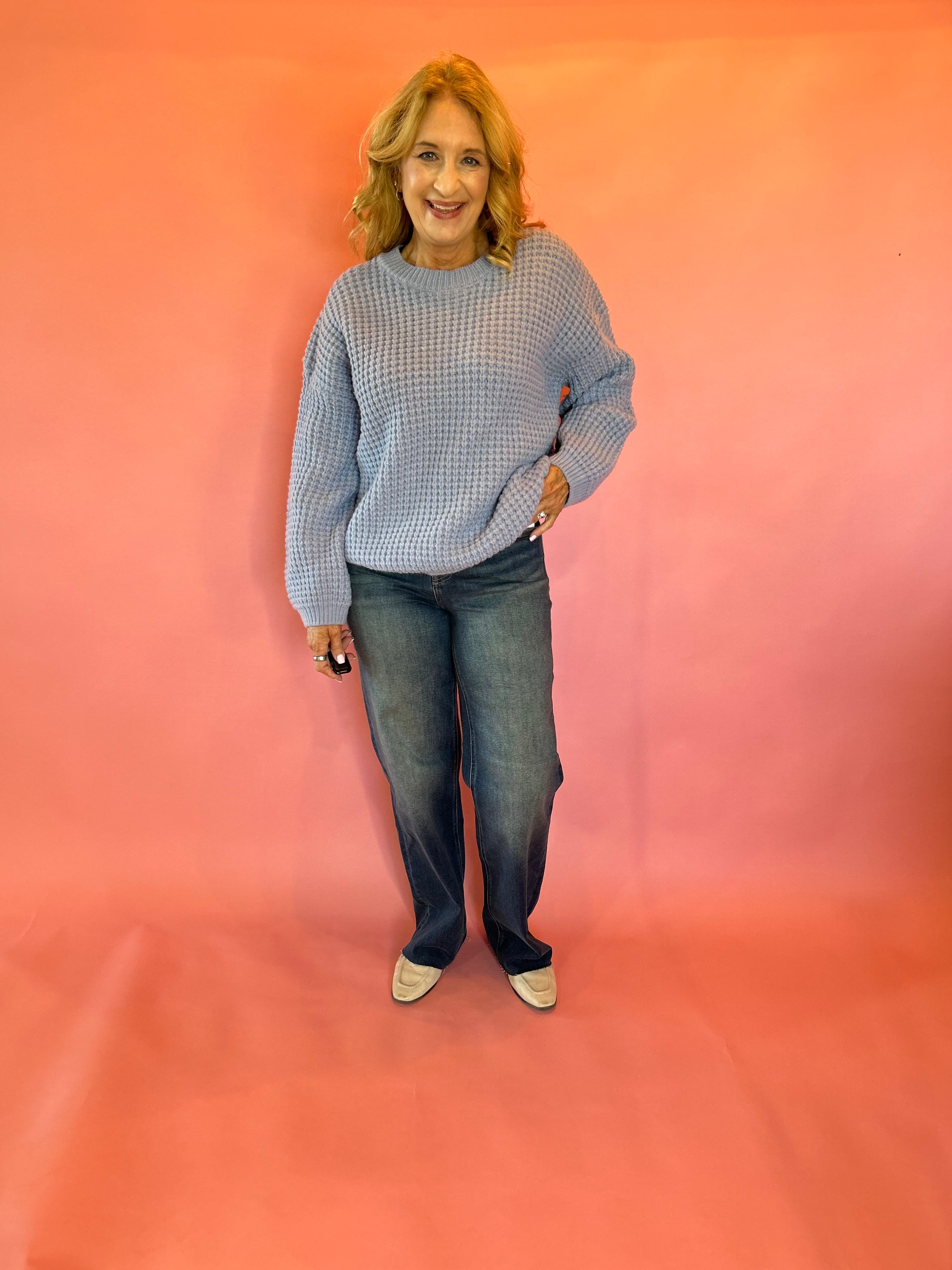 Sweet Daydream Waffle Knit Crew Neck Sweater