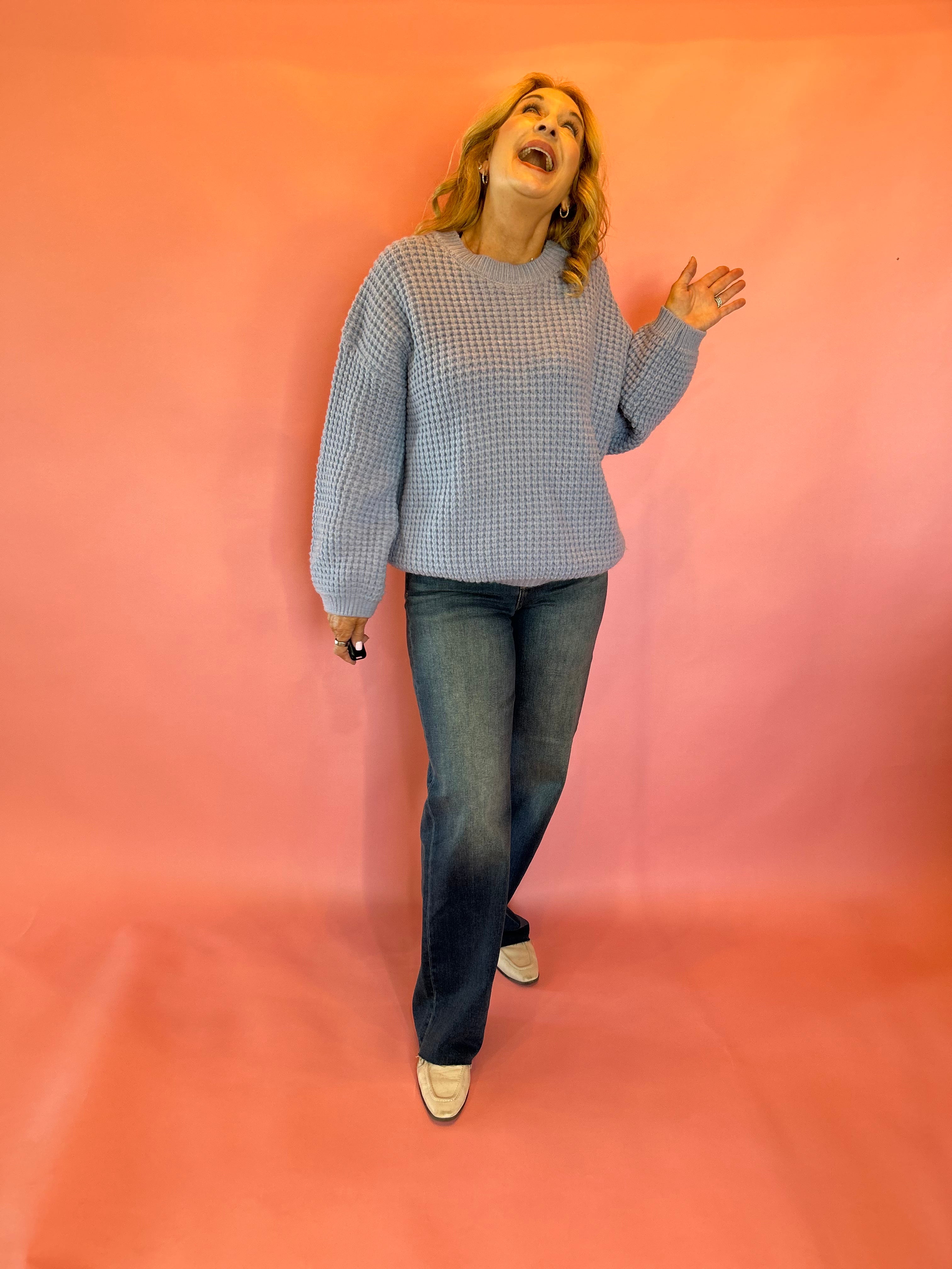 Sweet Daydream Waffle Knit Crew Neck Sweater