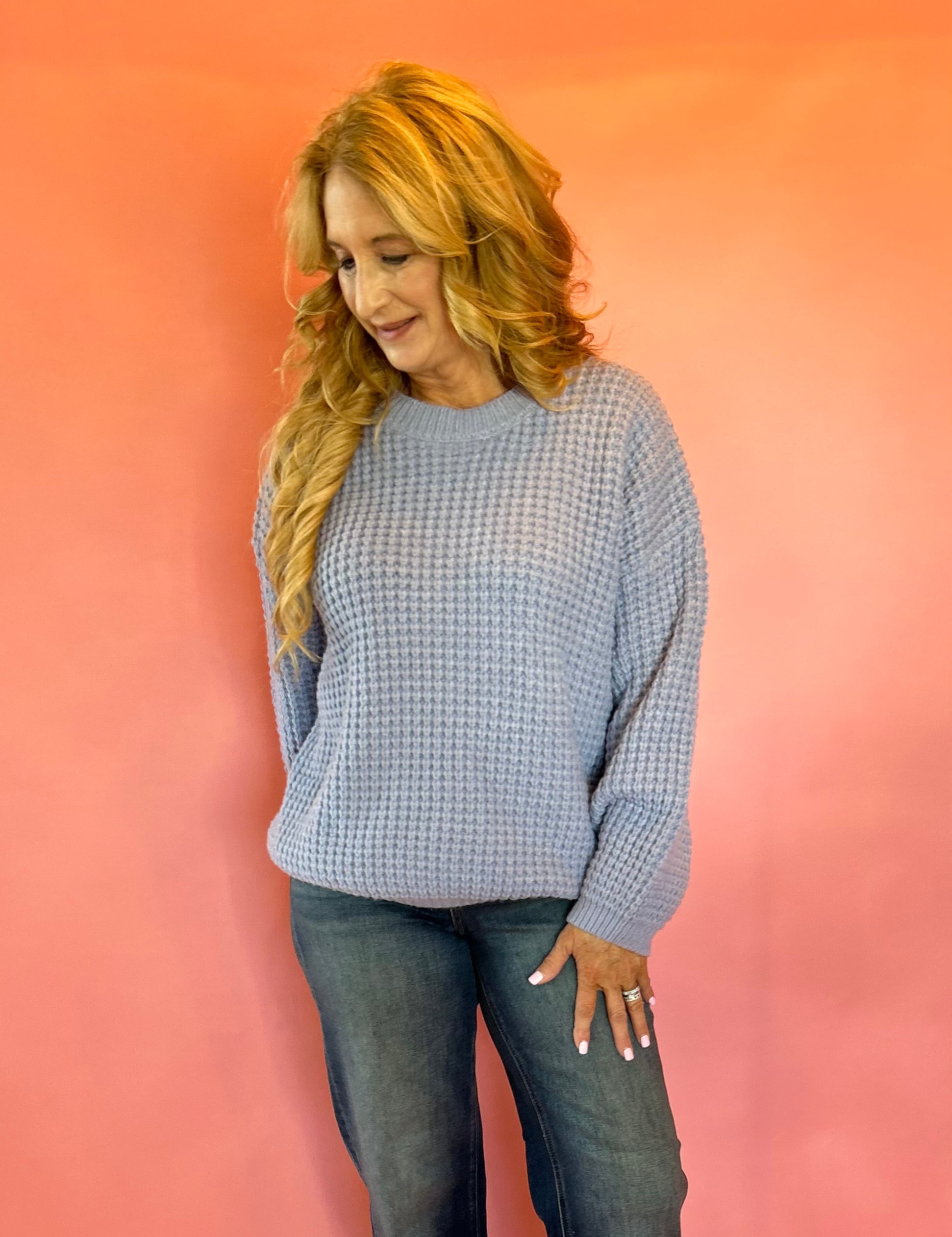 Sweet Daydream Waffle Knit Crew Neck Sweater