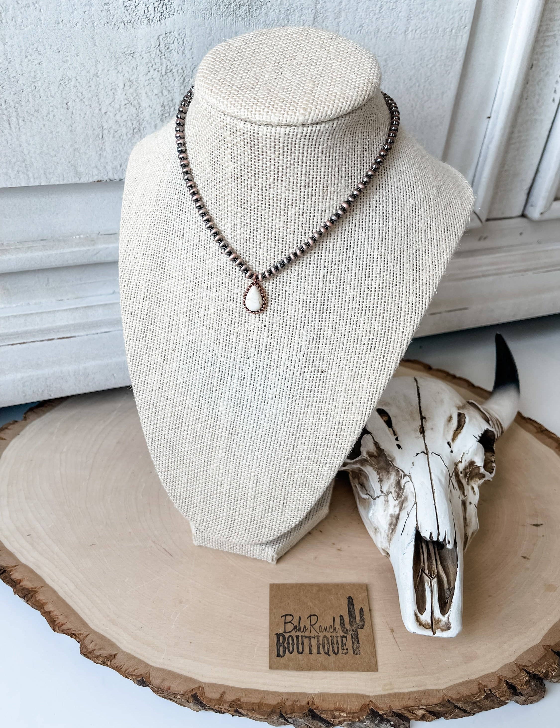 Teardrop Stone Pendant Navajo Bead Choker Necklace