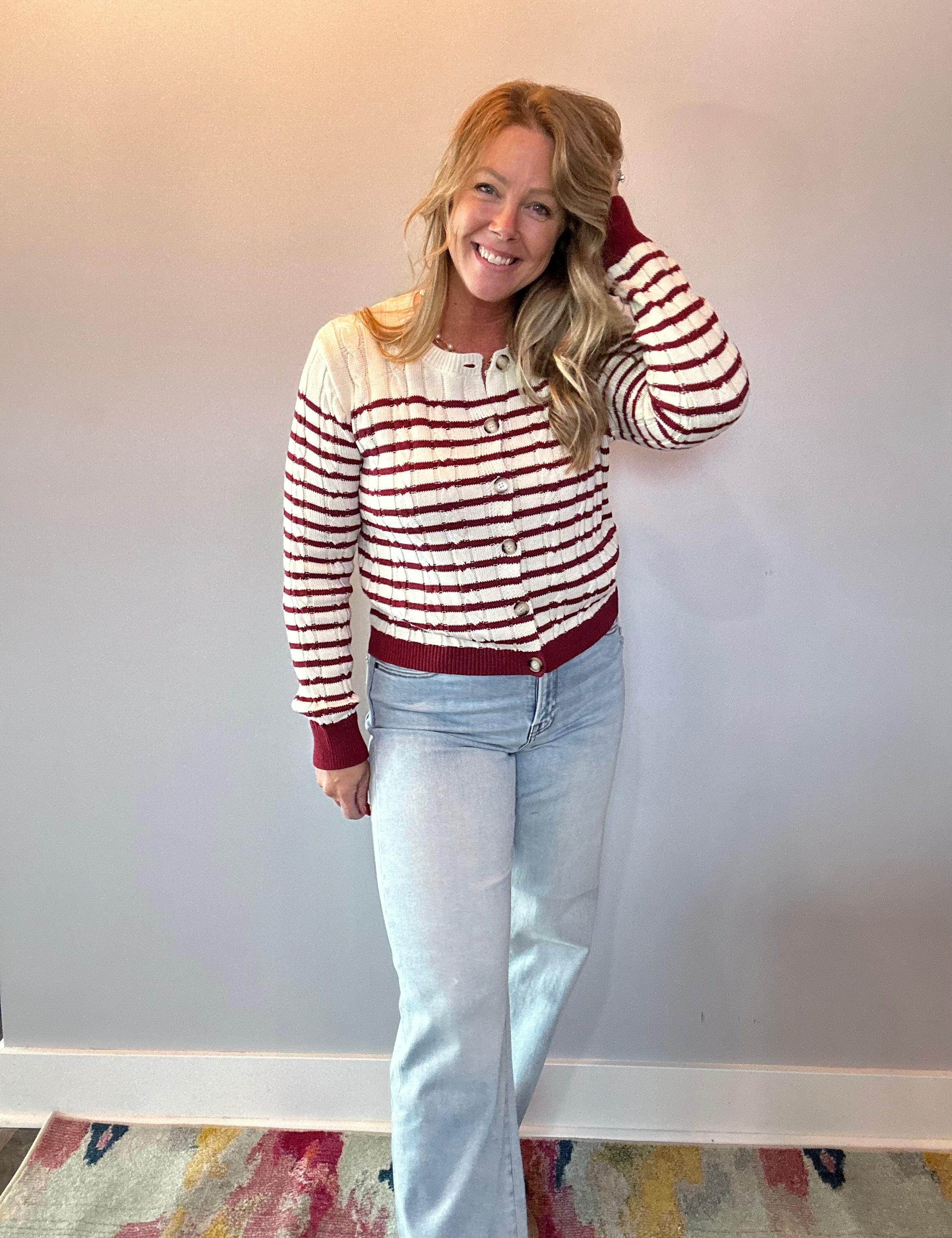 The Camden Striped Cable Knit Cardigan