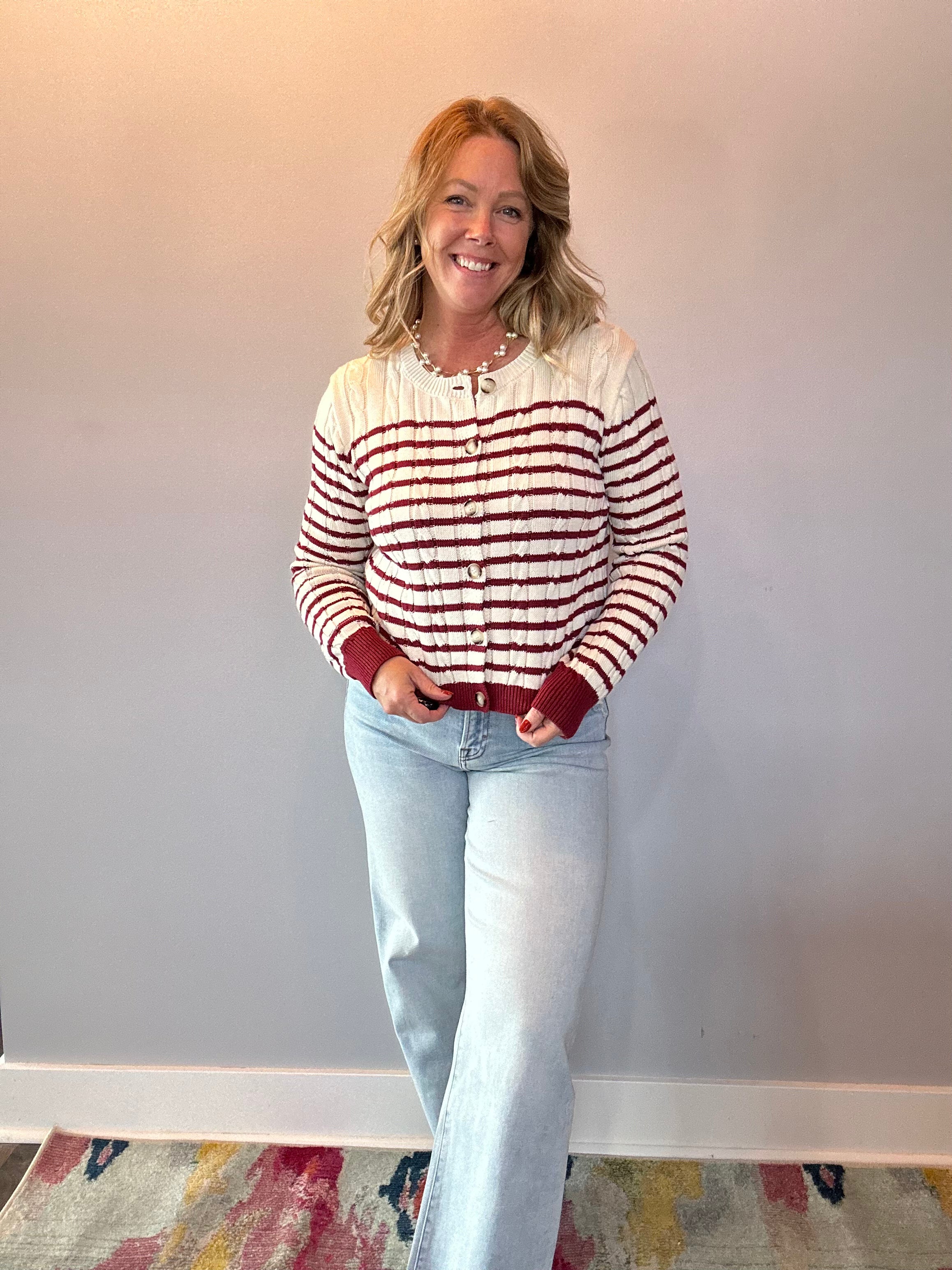The Camden Striped Cable Knit Cardigan
