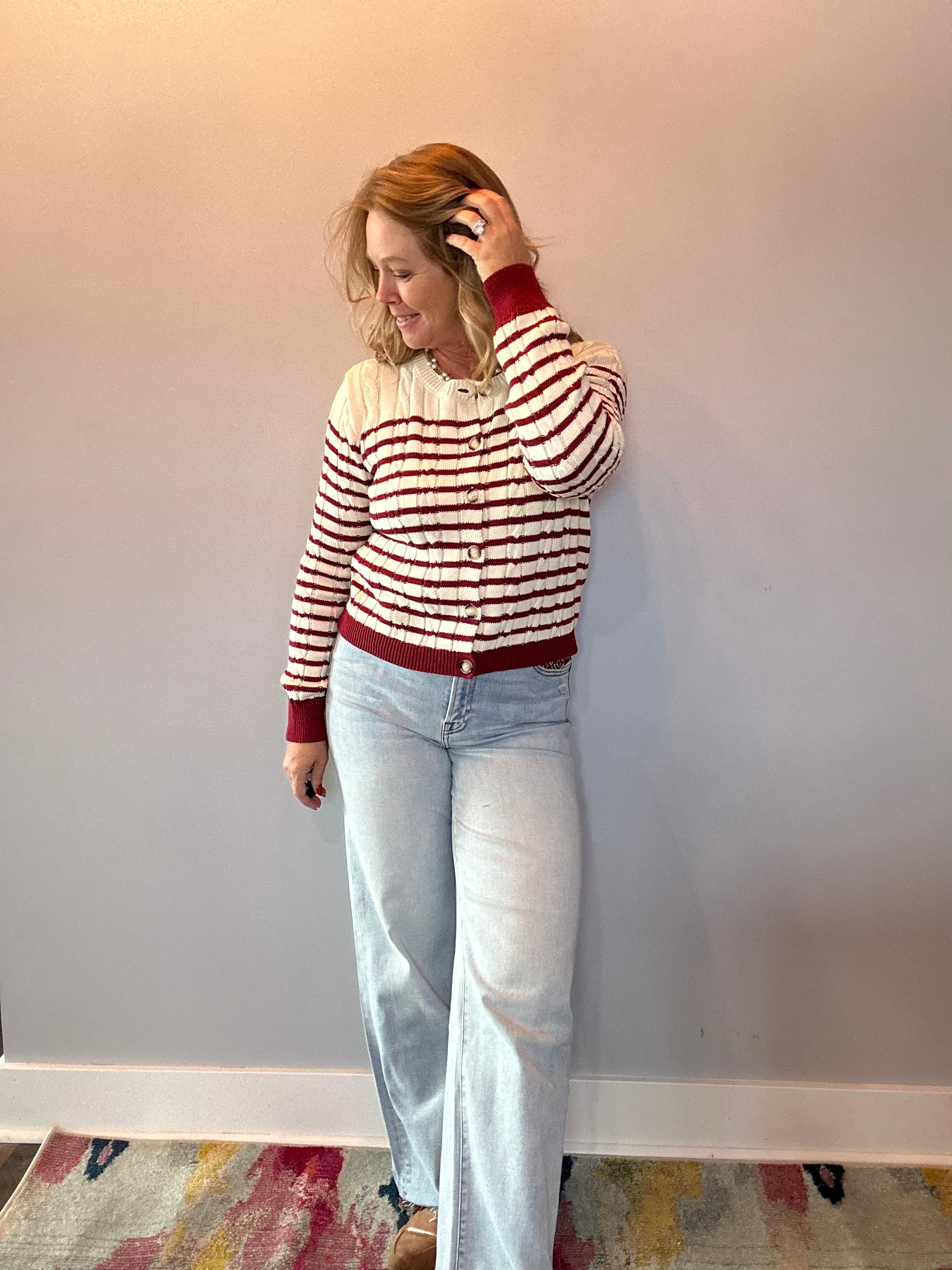 The Camden Striped Cable Knit Cardigan