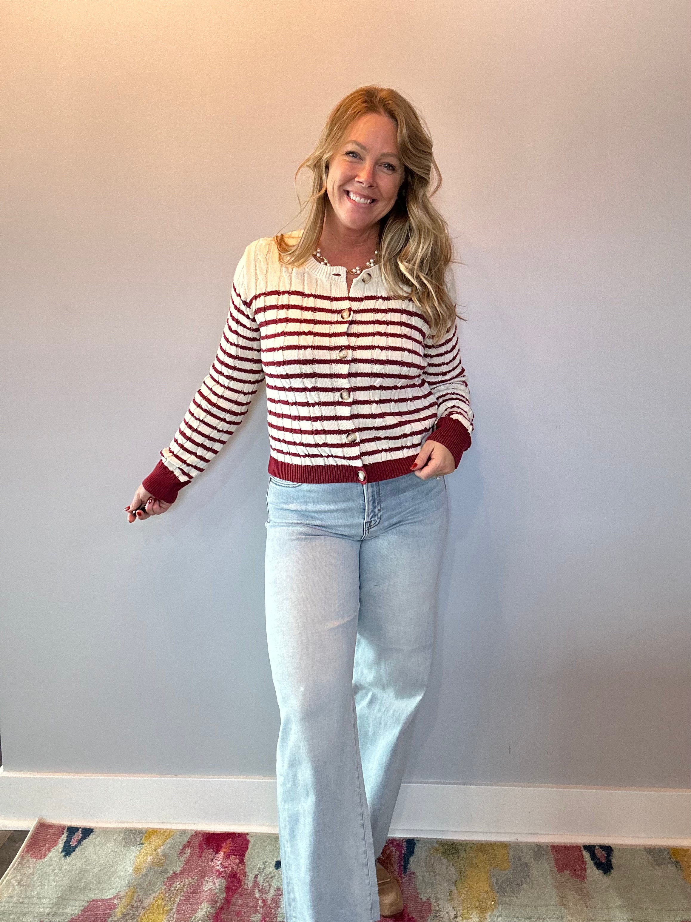 The Camden Striped Cable Knit Cardigan