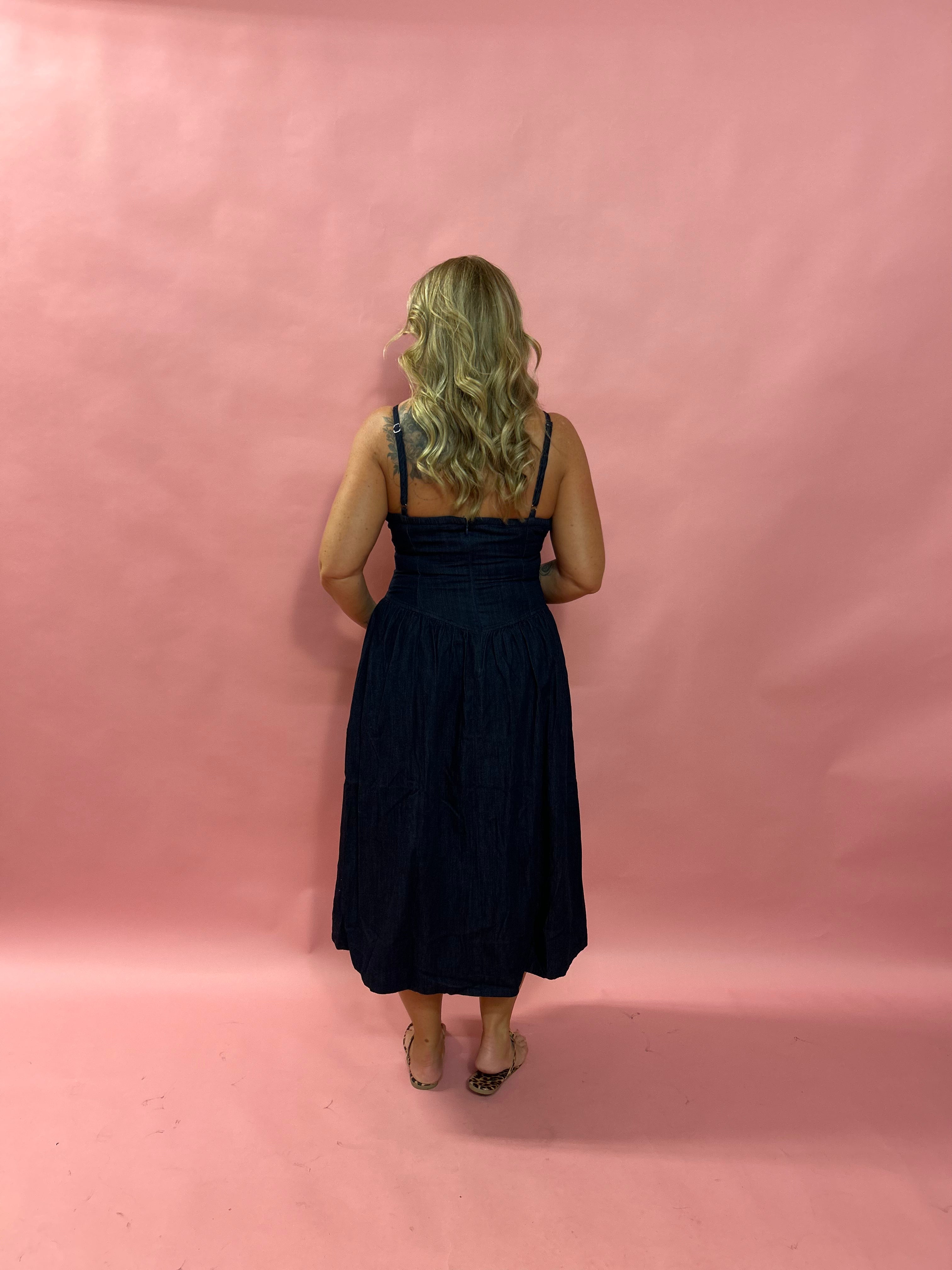 The Emerson Midi Pointed Waist Denim Dress