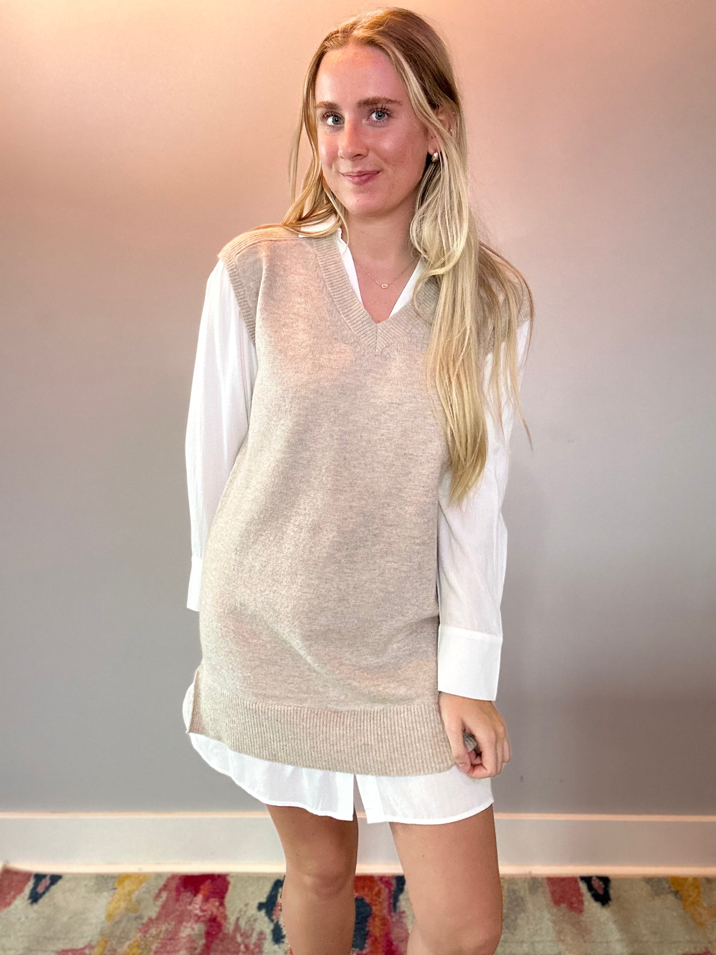 The Layered Texture Shirt Dress – Taupe Edition