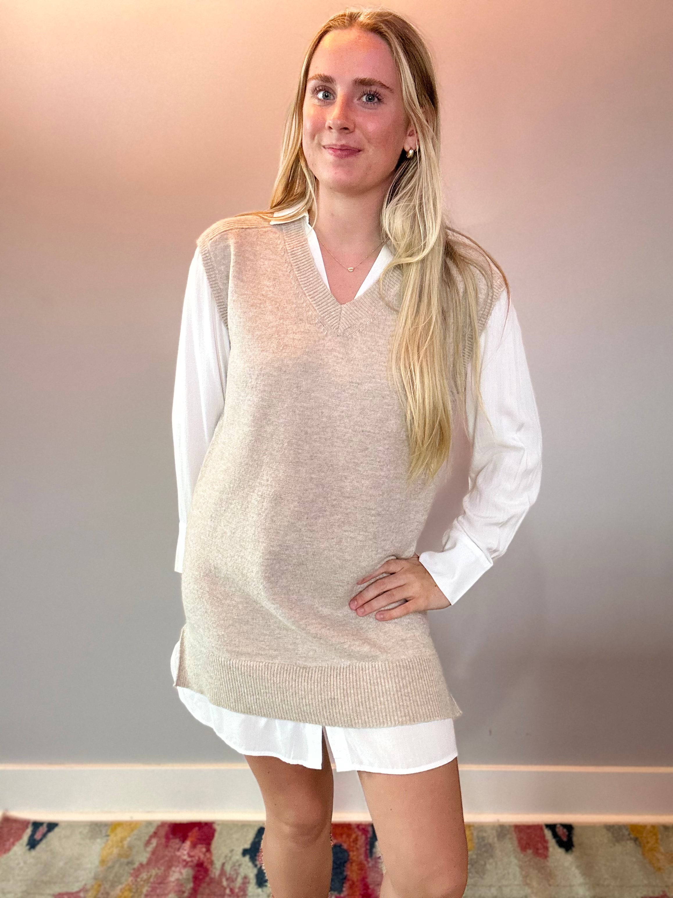 The Layered Texture Shirt Dress – Taupe Edition