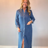 The Prairie Breeze Denim Maxi Dress