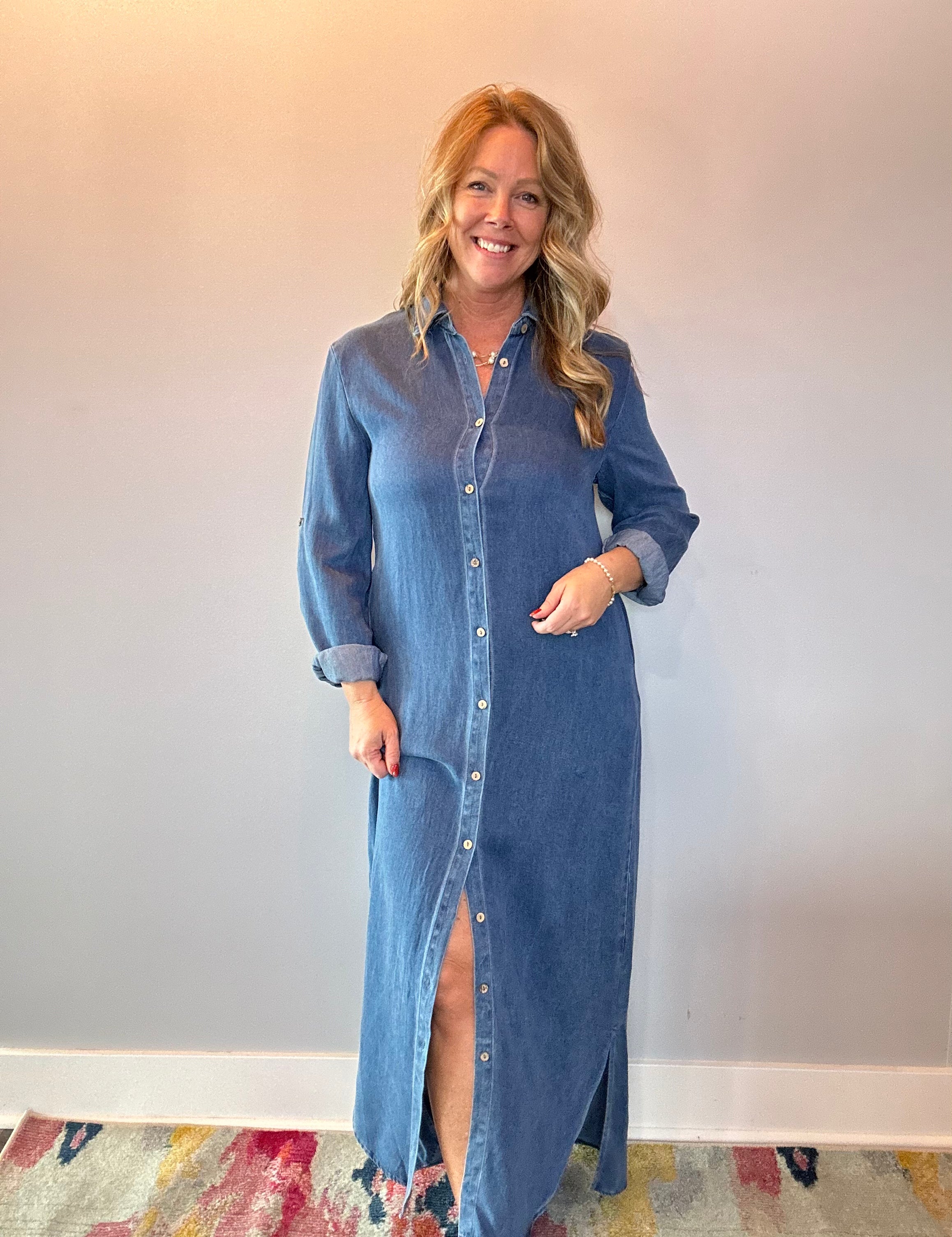 The Prairie Breeze Denim Maxi Dress