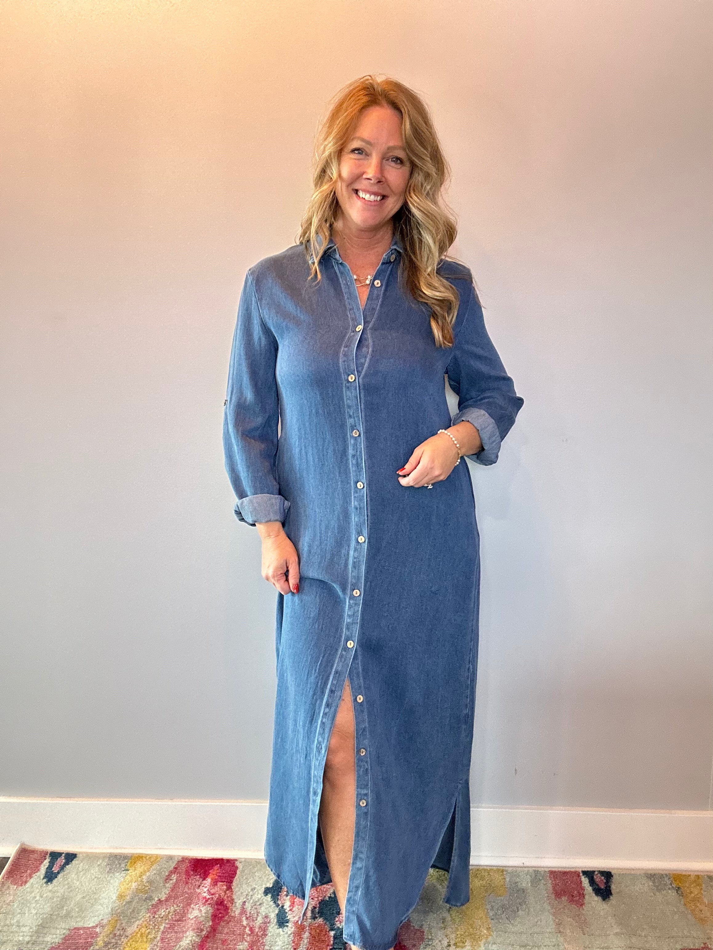 The Prairie Breeze Denim Maxi Dress