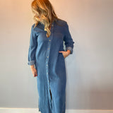 The Prairie Breeze Denim Maxi Dress