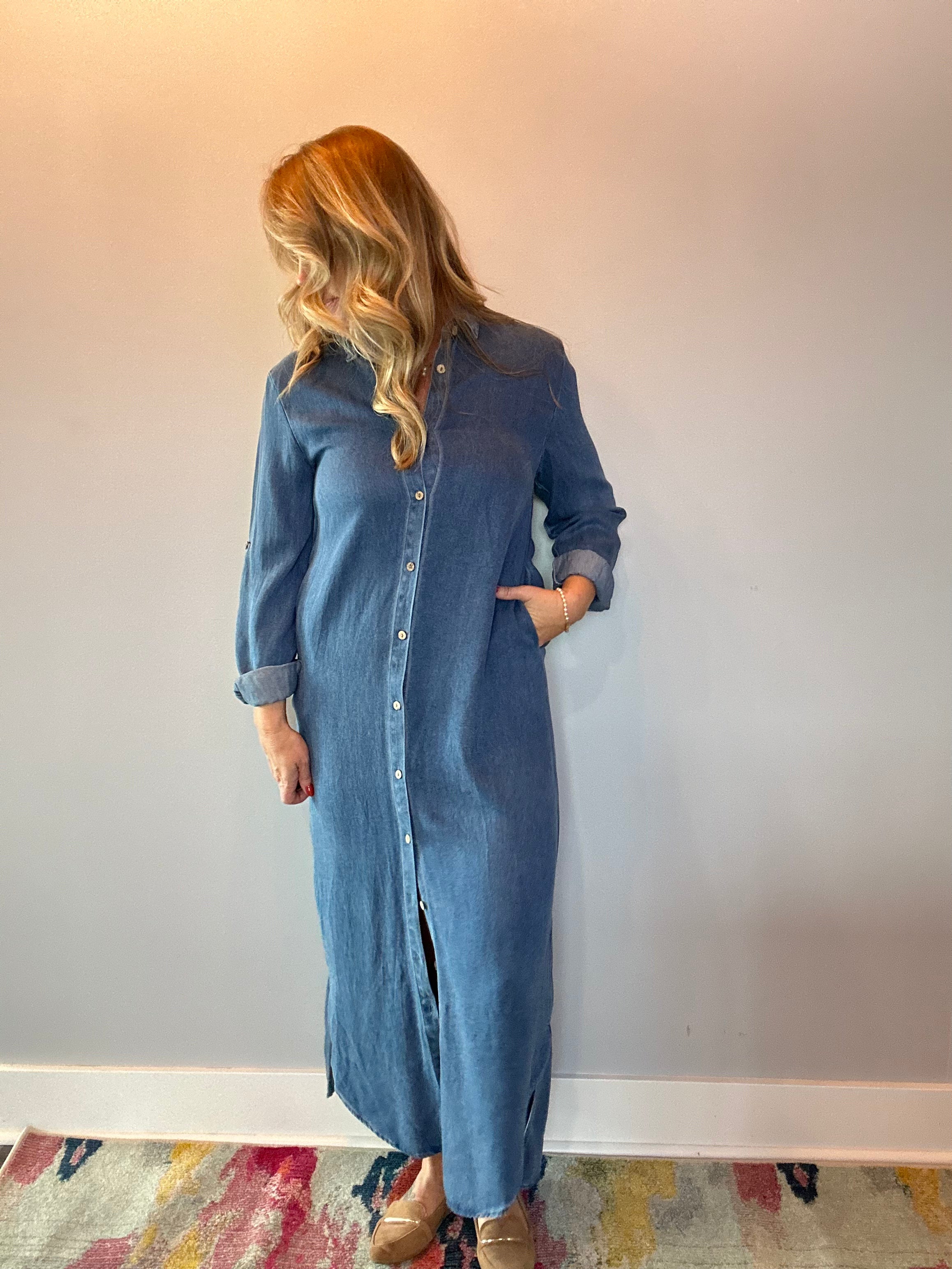 The Prairie Breeze Denim Maxi Dress