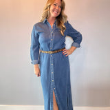 The Prairie Breeze Denim Maxi Dress