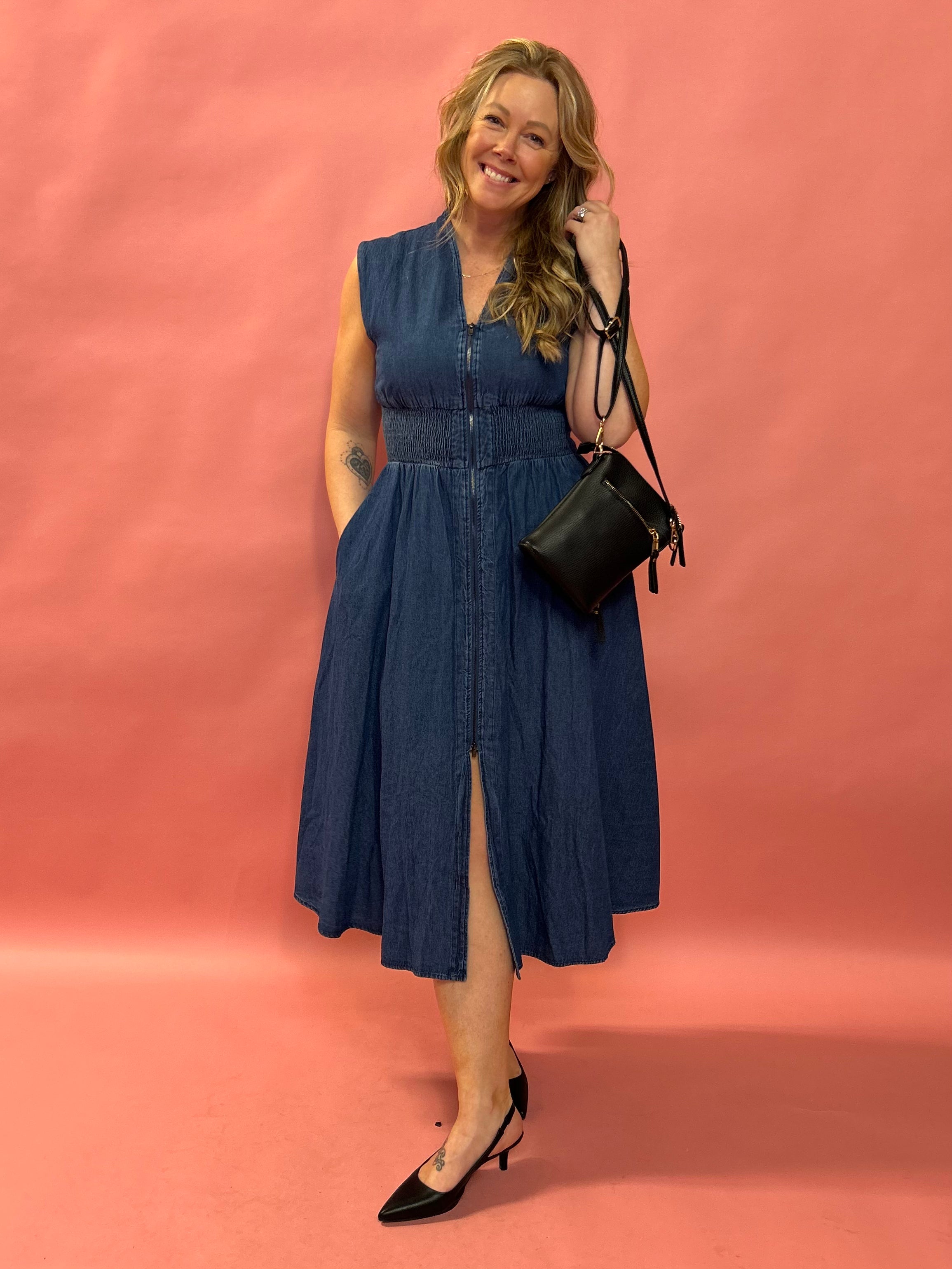 Timeless Charm: V-Neck Midi Denim Dress