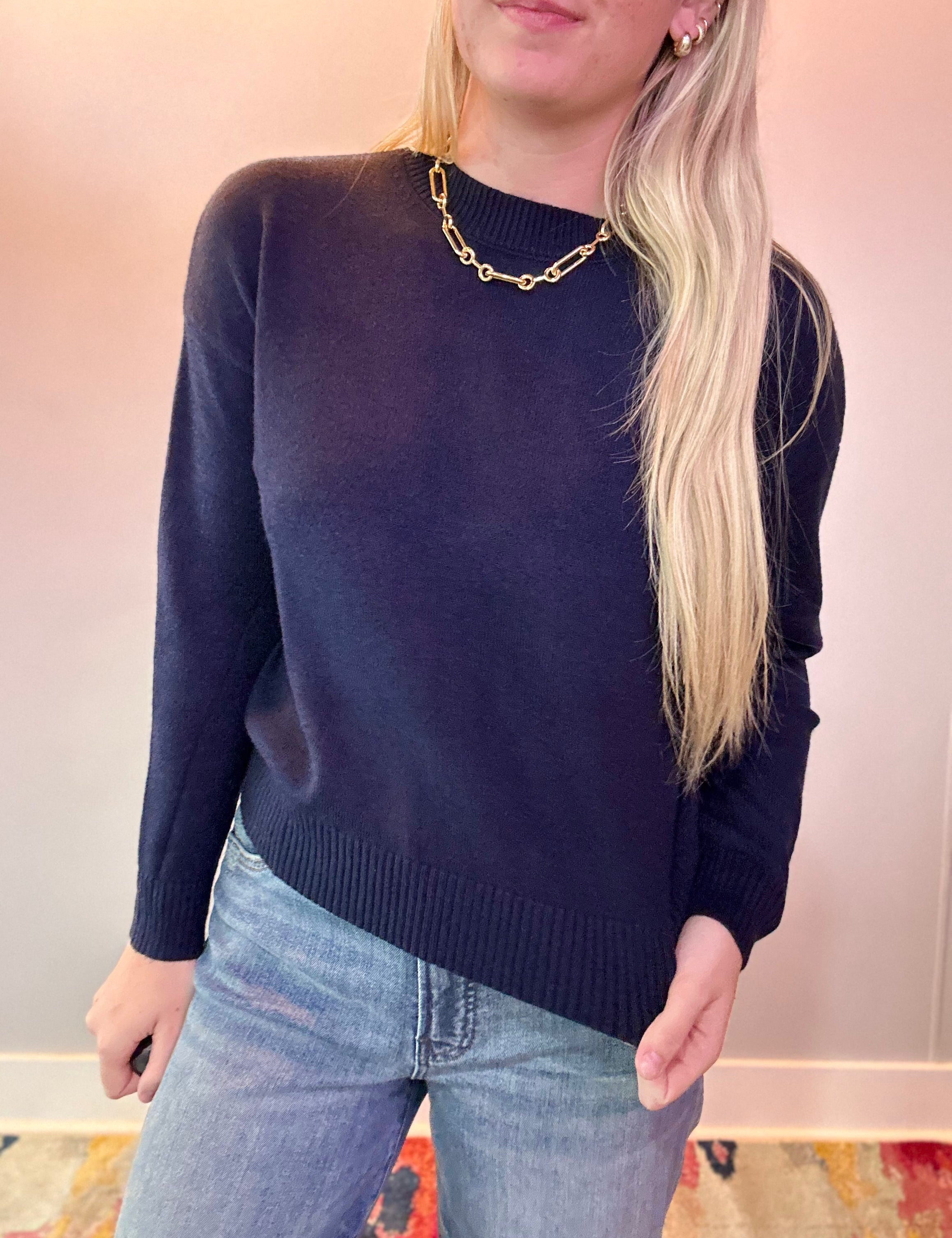 Timeless Essential Crew Neck Sweater in Navy